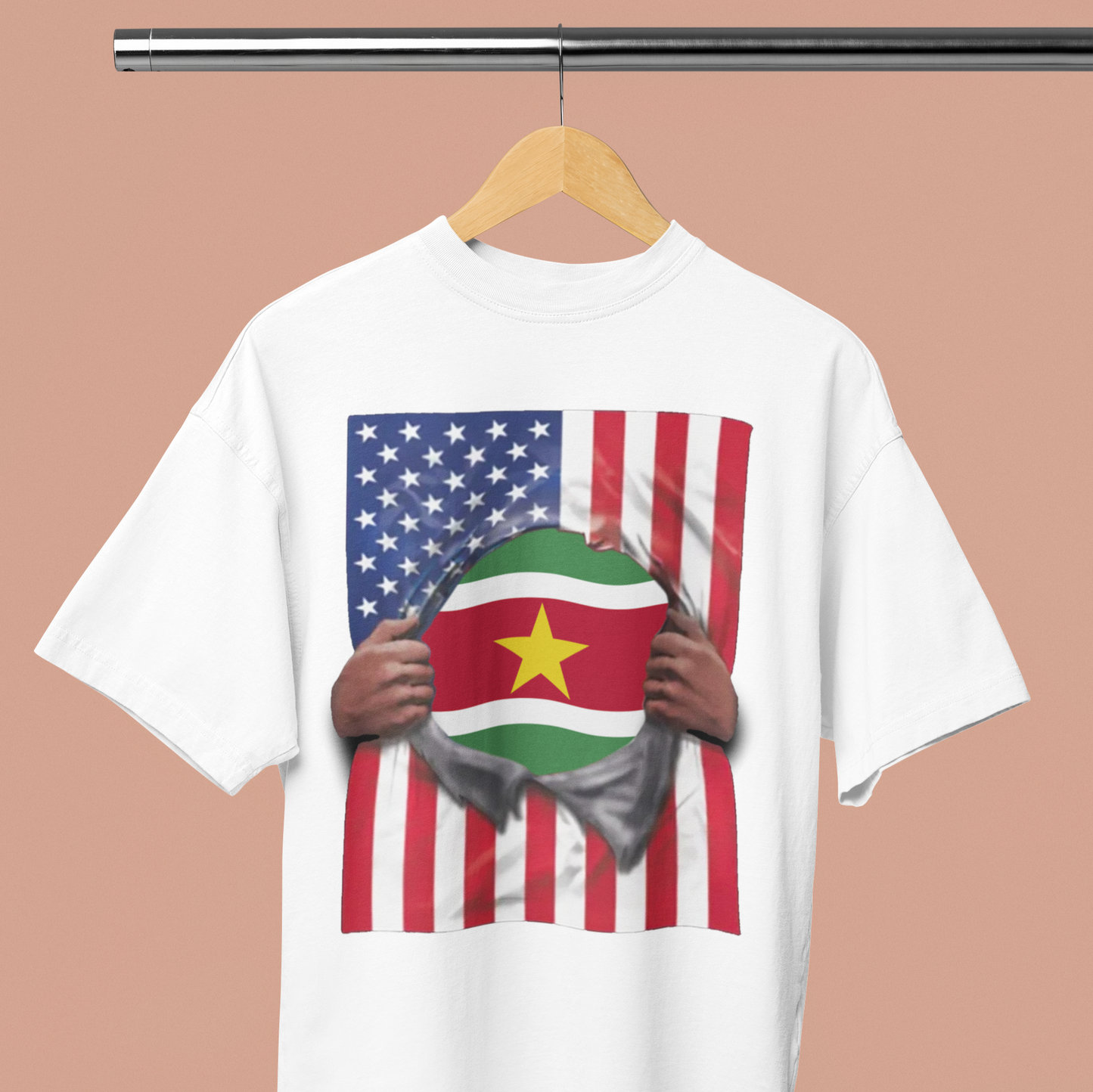Suriname Flag + USA Flag Pride T-shirt | Surinamese + American Flag Rip 4th Of July | Funny Viral Latino Tees | Unisex - 4 Colors - Latinos 4 The World