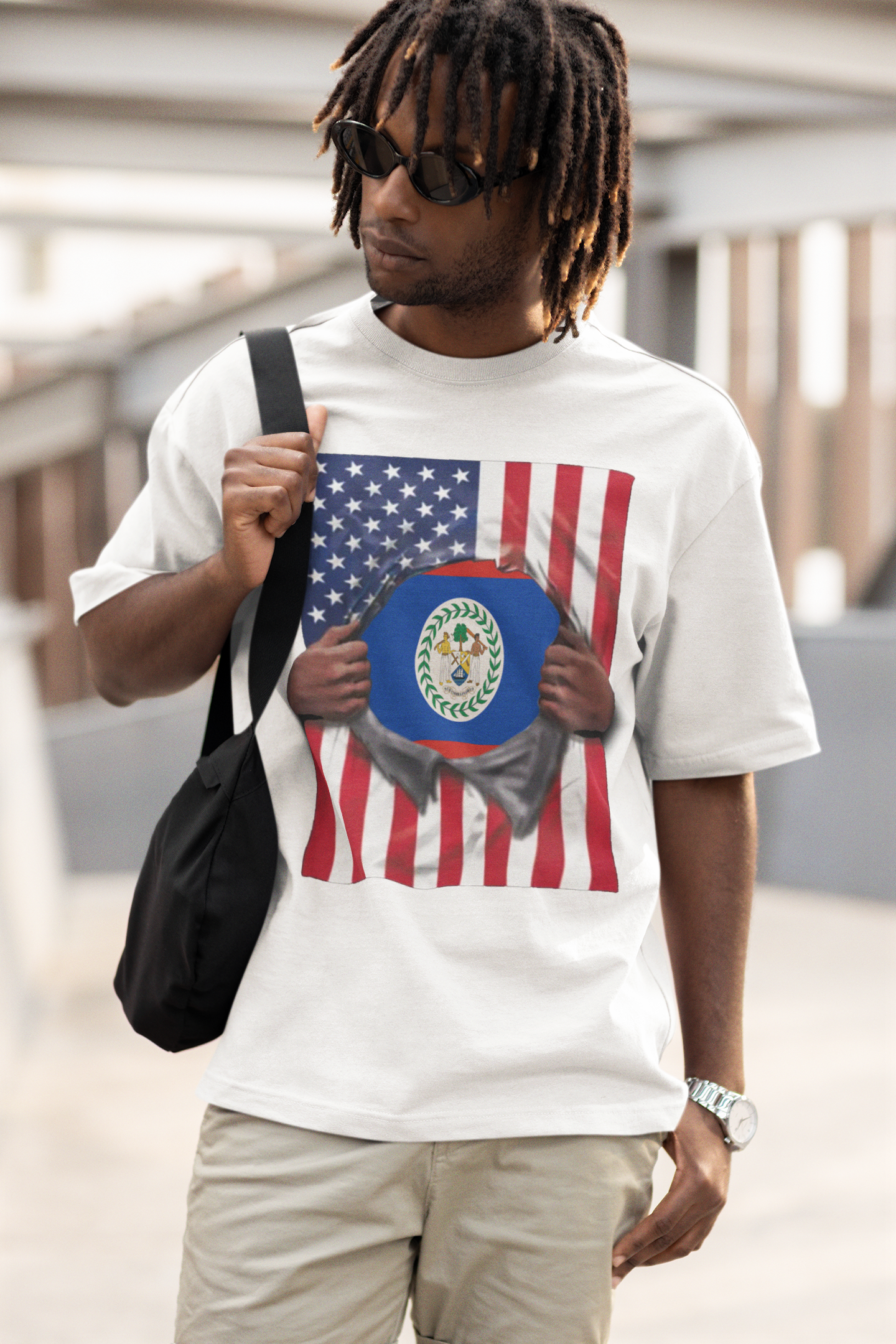 Belize Flag + USA Flag Pride T-shirt | Belizean + American Flag Rip 4th Of July | Funny Viral Latino Tees | Unisex - 4 Colors - Latinos 4 The World