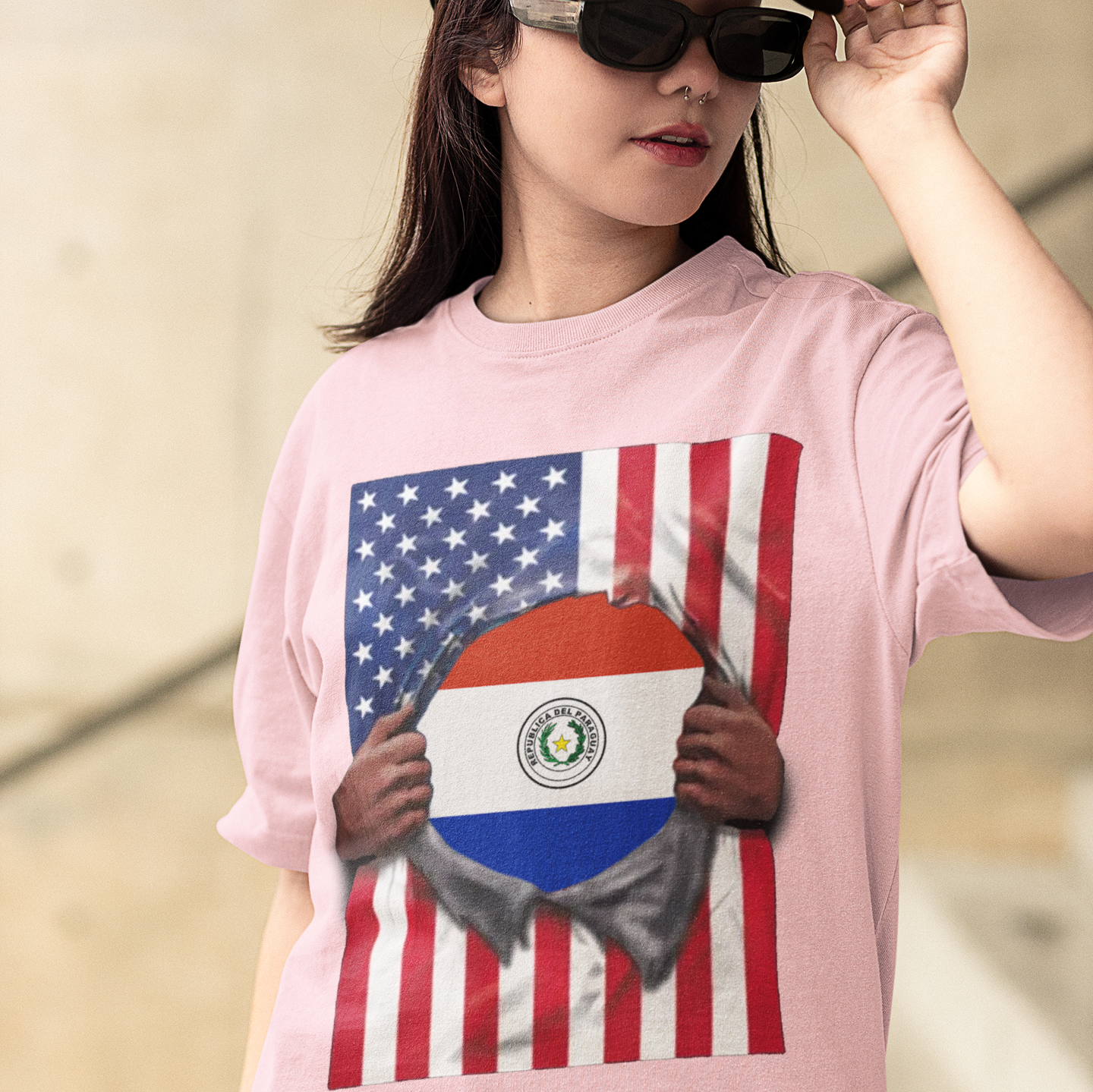 Paraguay Flag + USA Flag Pride T-shirt | Paraguayan + American Flag Rip 4th Of July | Funny Viral Latino Tees | Unisex - 4 Colors - Latinos 4 The World