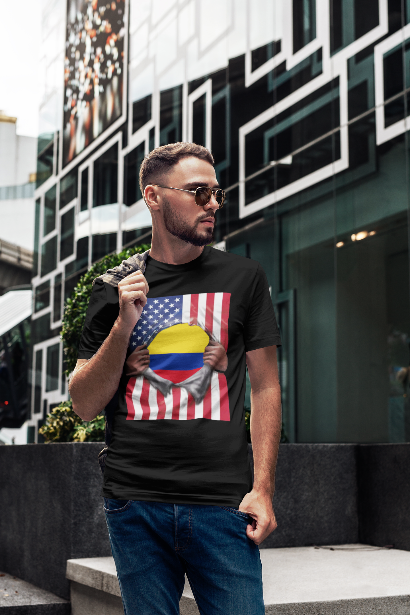 Colombia Flag + USA Flag Pride T-shirt | Colombian + American Flag Rip 4th Of July | Funny Viral Latino Tees | Unisex - 4 Colors - Latinos 4 The World