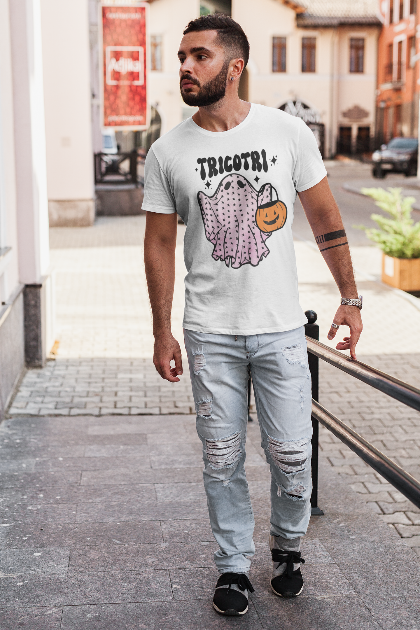 Trico Tri Latino Trick or Treat Ghost Pumpkin T-shirt | Halloween, Boo Scary Spooky Horror Costume Latino | Unisex - 3 Colors - Latinos 4 The World
