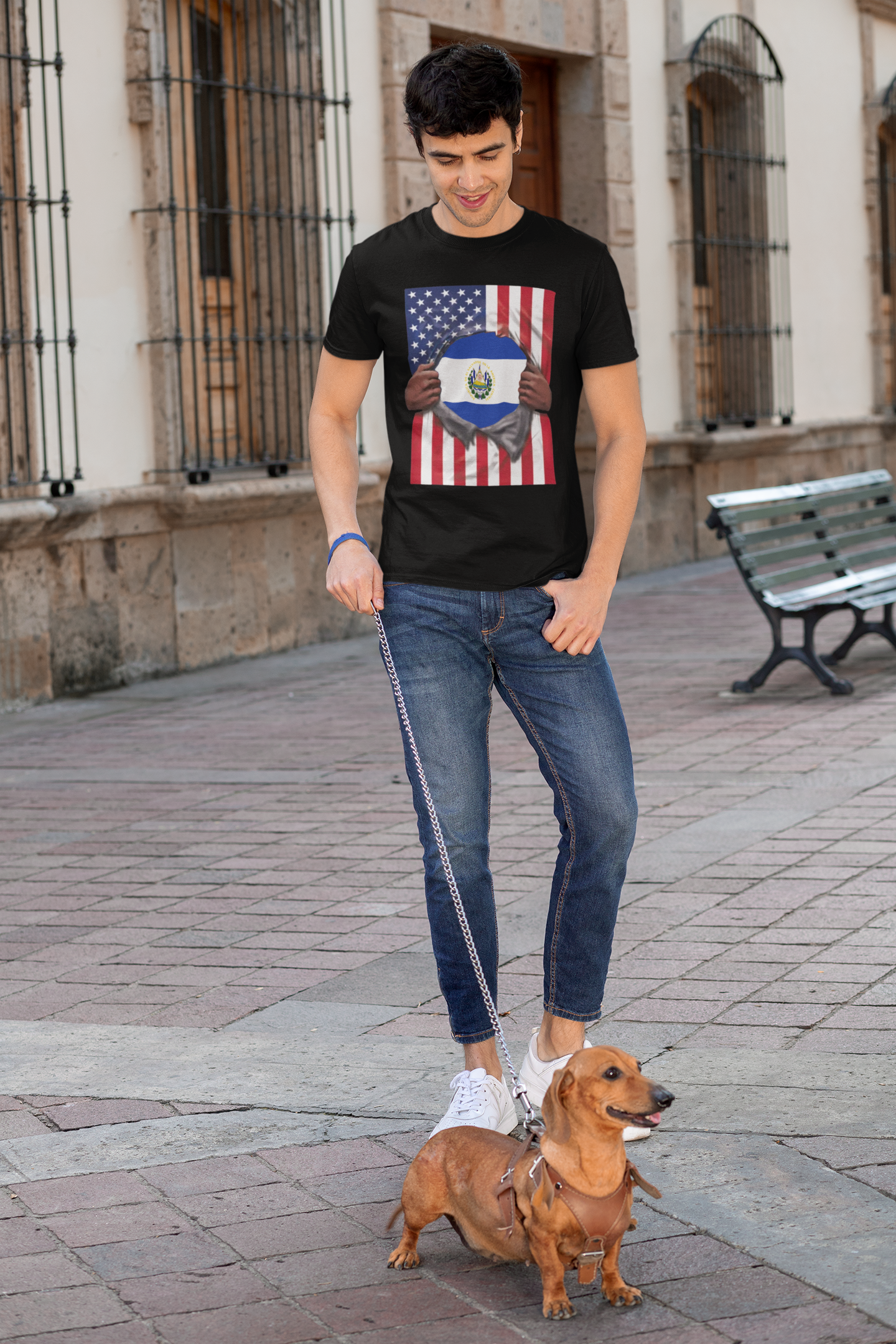 El Salvador Flag + USA Flag Pride T-shirt | Salvadorian + American Flag Rip 4th Of July | Funny Viral Latino Tees | Unisex - 4 Colors - Latinos 4 The World