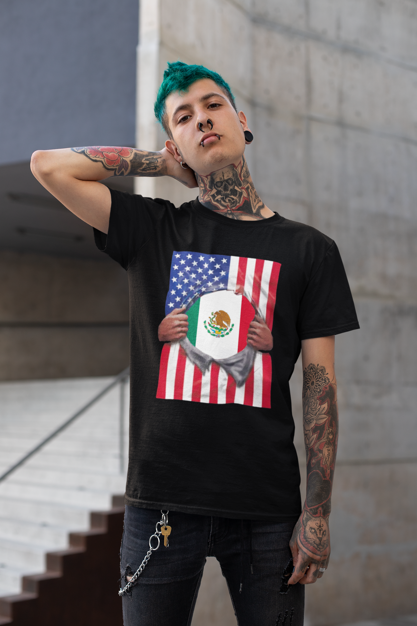 Mexico Flag + USA Flag Pride T-shirt | Mexican + American Flag Rip 4th Of July | Funny Viral Latino Tees | Unisex - 4 Colors - Latinos 4 The World