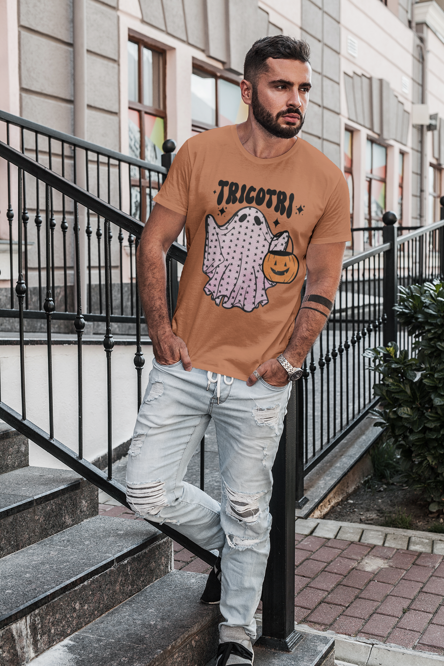 Trico Tri Latino Trick or Treat Ghost Pumpkin T-shirt | Halloween, Boo Scary Spooky Horror Costume Latino | Unisex - 3 Colors - Latinos 4 The World