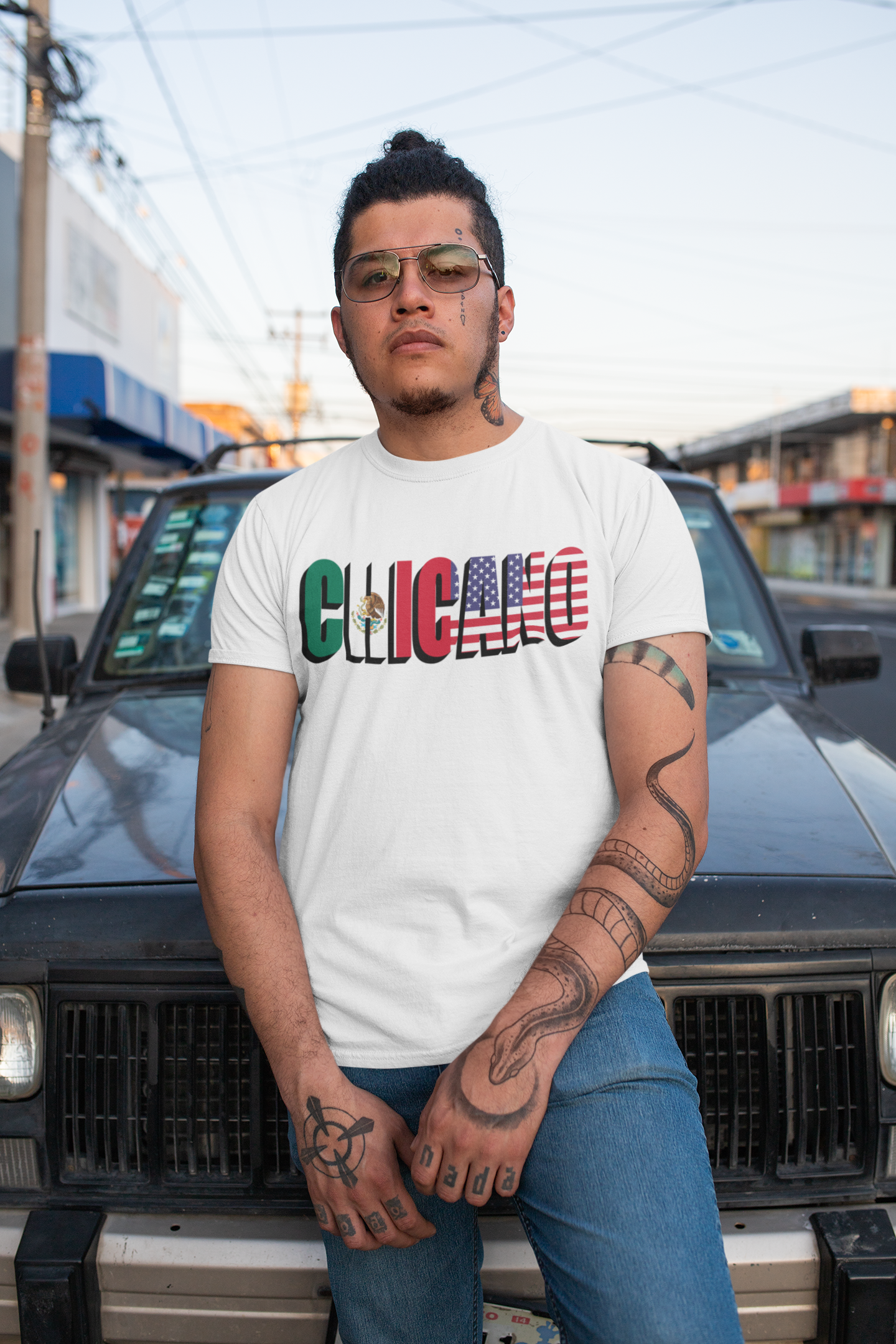 CHICANO Mexico + USA Flag T-shirt | American Pride 4th Of July | Funny Viral Latino Tees | Unisex - 3 Colors - Latinos 4 The World