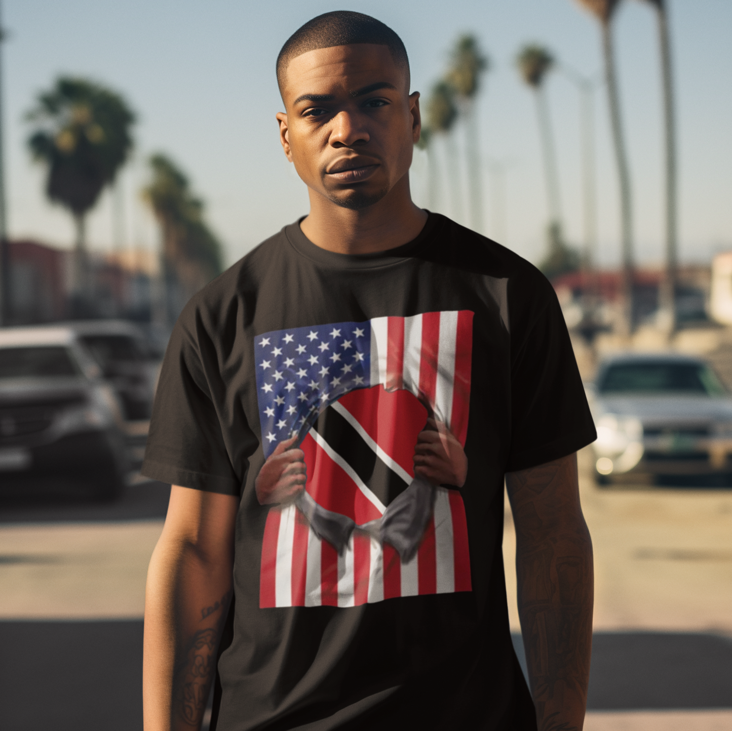 Trinidad and Tobago Flag + USA Flag Pride T-shirt | Trinidadian + American Flag Rip 4th Of July | Funny Viral Latino Tees | Unisex - 4 Colors - Latinos 4 The World