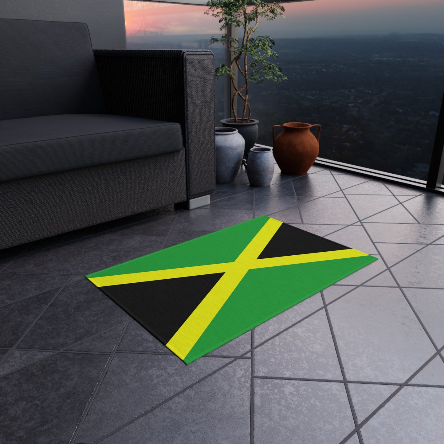 Flag Of Jamaica Outdoor Non-Slip Door Mat | Kingston | Montego Bay | Portmore | 24"x36"