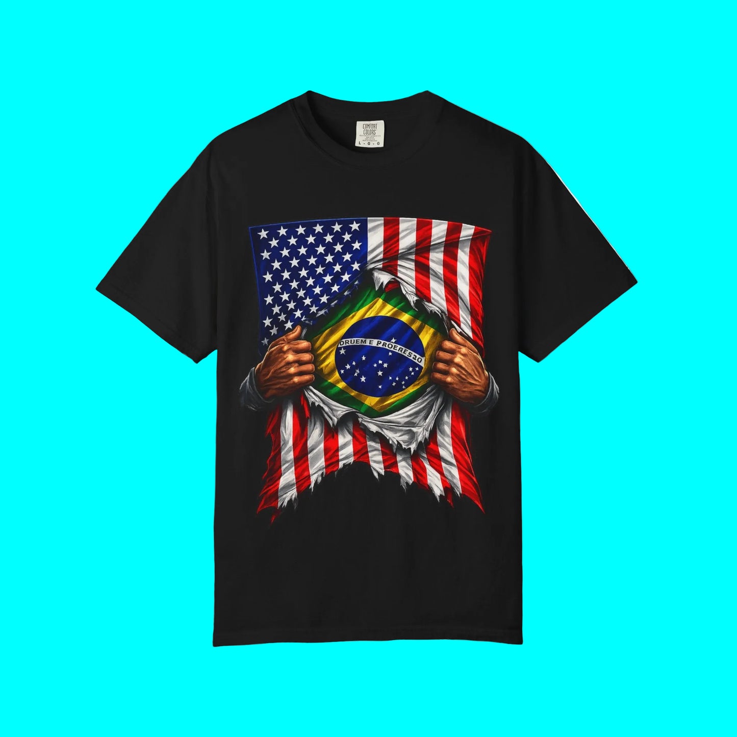 Brazil Flag + USA Flag Heritage T-shirt | Brazilian + American Culture Flag Rip 4th Of July | Funny Viral Latino Tees | Heavyweight Cotton
