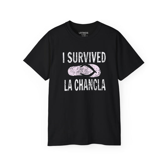 I Survived La Chancla T-shirt | Chancleta Joke Design | 4 Colors | Heavy Cotton - Latinos 4 The World