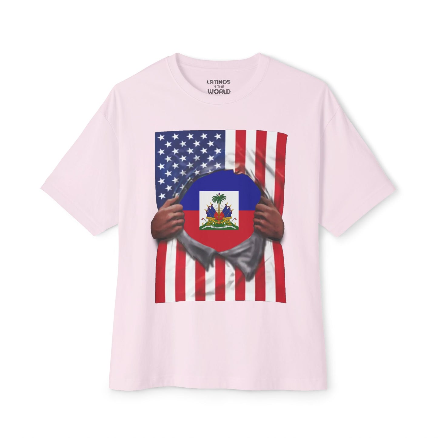 Haiti Flag + USA Flag Pride T-shirt | Haitian + American Flag Rip 4th Of July | Funny Viral Latino Tees | Unisex - 4 Colors