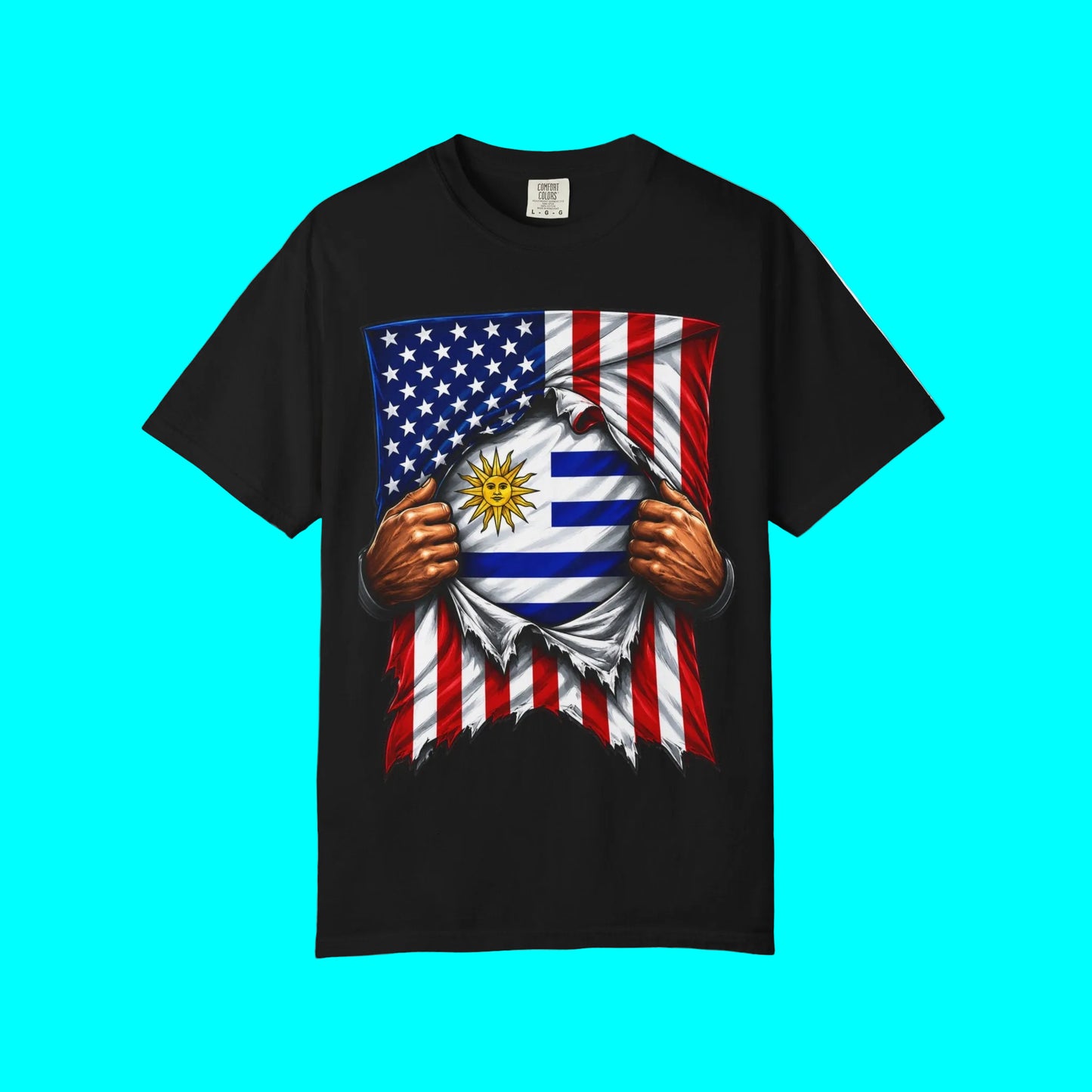 Uruguay Flag + USA Flag Heritage T-shirt | Uruguayan + American Culture Flag Rip 4th Of July | Funny Latino Tees | Heavyweight Cotton