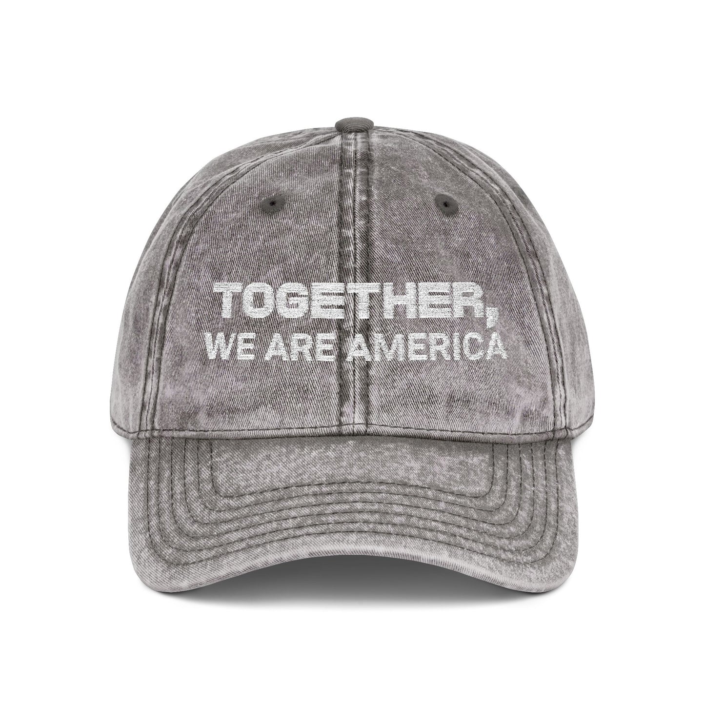 Together, We Are America Vintage Distressed 100% cotton twill Embroidered Dad Hat Cap | North, South, Central Unity | Adjustable Strap