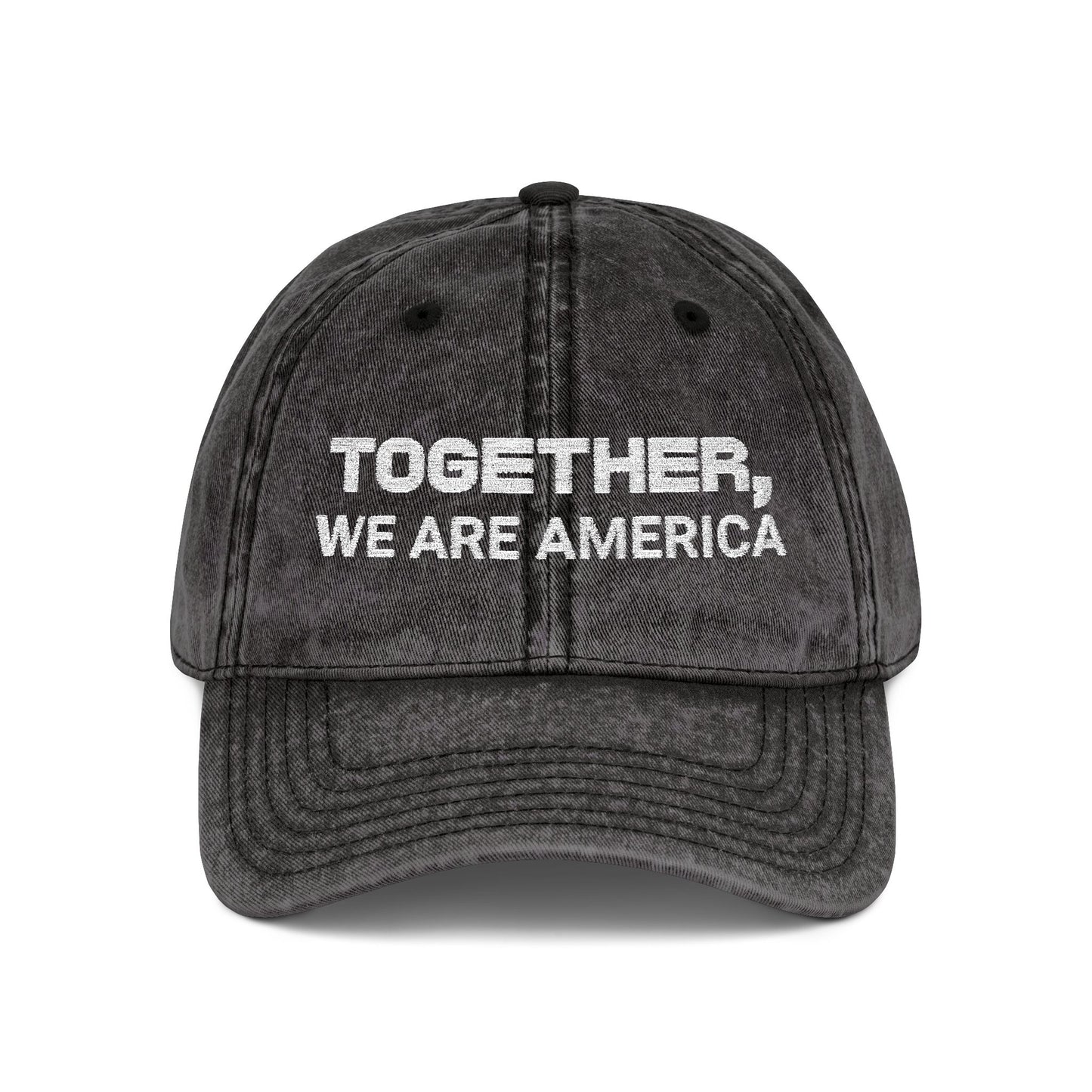 Together, We Are America Vintage Distressed 100% cotton twill Embroidered Dad Hat Cap | North, South, Central Unity | Adjustable Strap