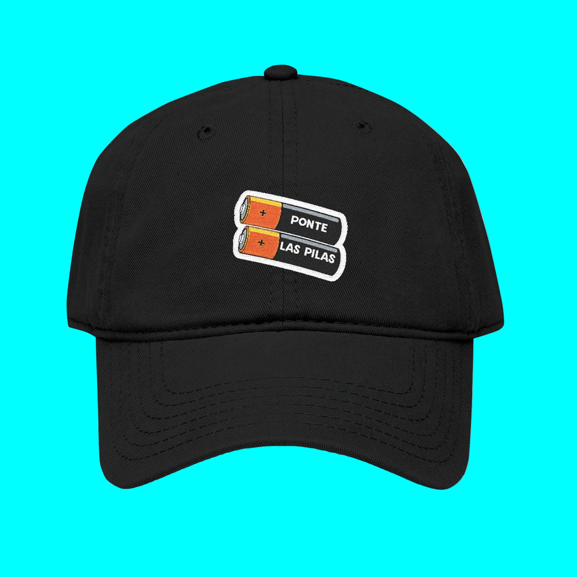 Black cap with a logo on a white background