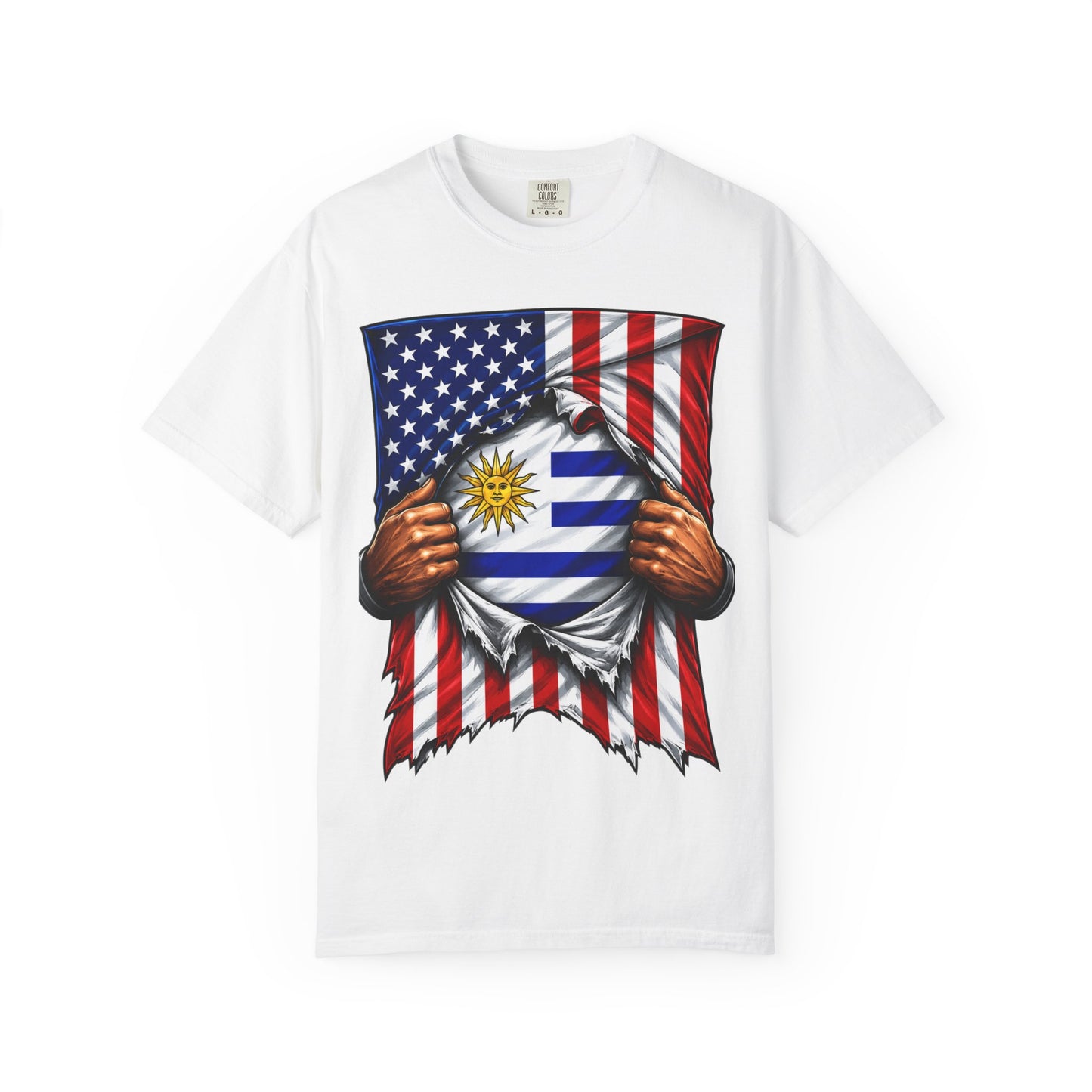 Uruguay Flag + USA Flag Heritage T-shirt | Uruguayan + American Culture Flag Rip 4th Of July | Funny Latino Tees | Heavyweight Cotton