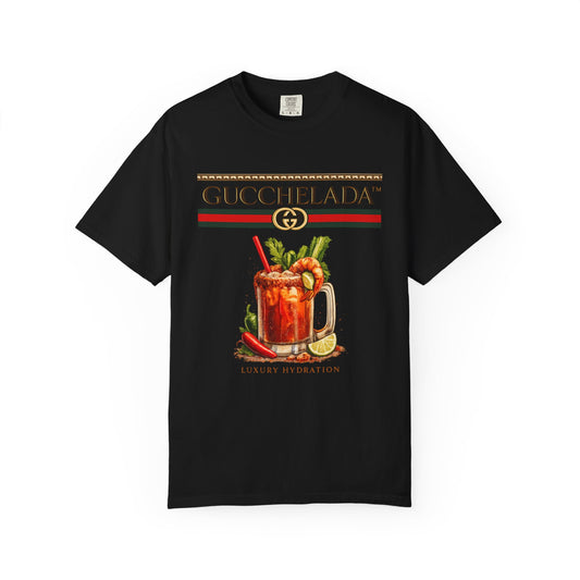 GUCCHELADA™ Luxury Hydration Fashion T-shirt | Michelada Latino Lover Graphic Humor | Heavyweight Cotton
