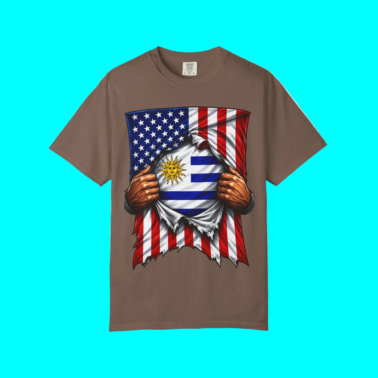 Uruguay Flag + USA Flag Heritage T-shirt | Uruguayan + American Culture Flag Rip 4th Of July | Funny Latino Tees | Heavyweight Cotton