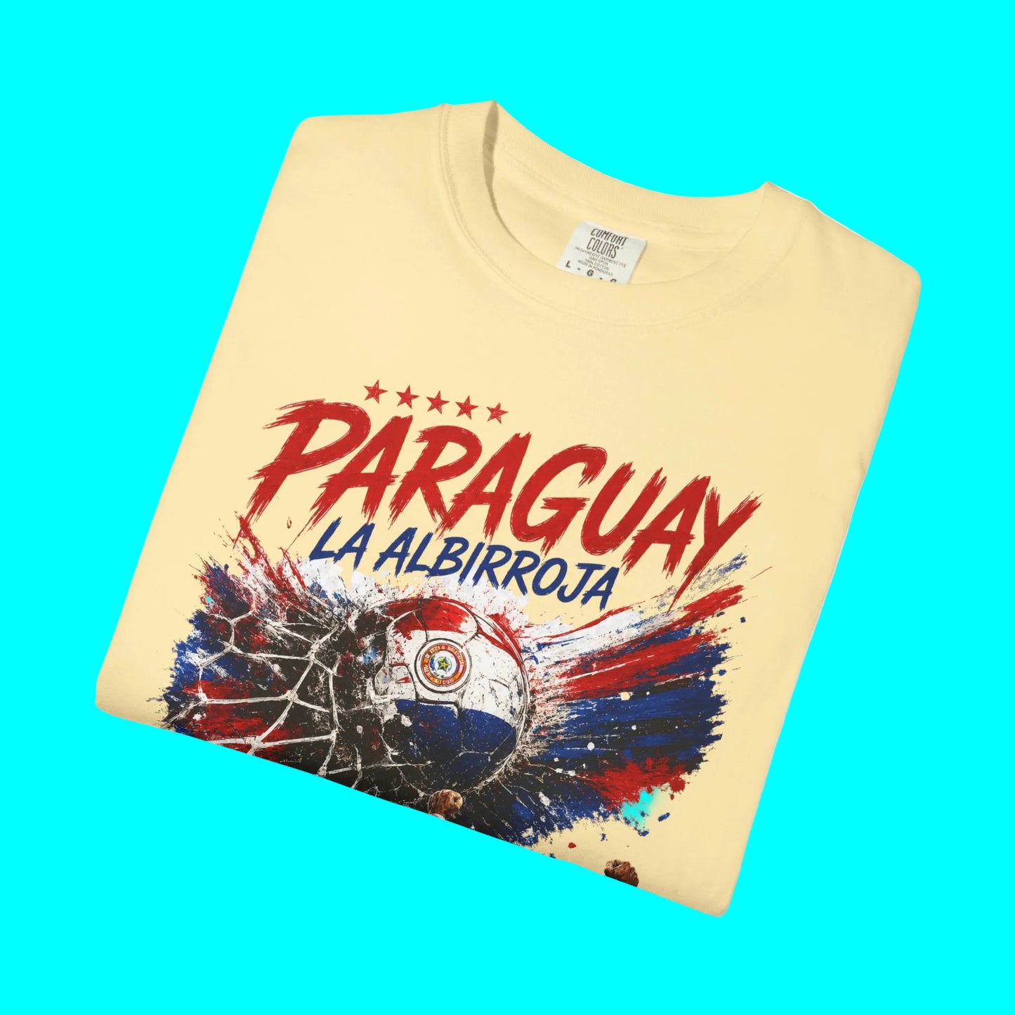 Folded t-shirt with Paraguayan design on a white background