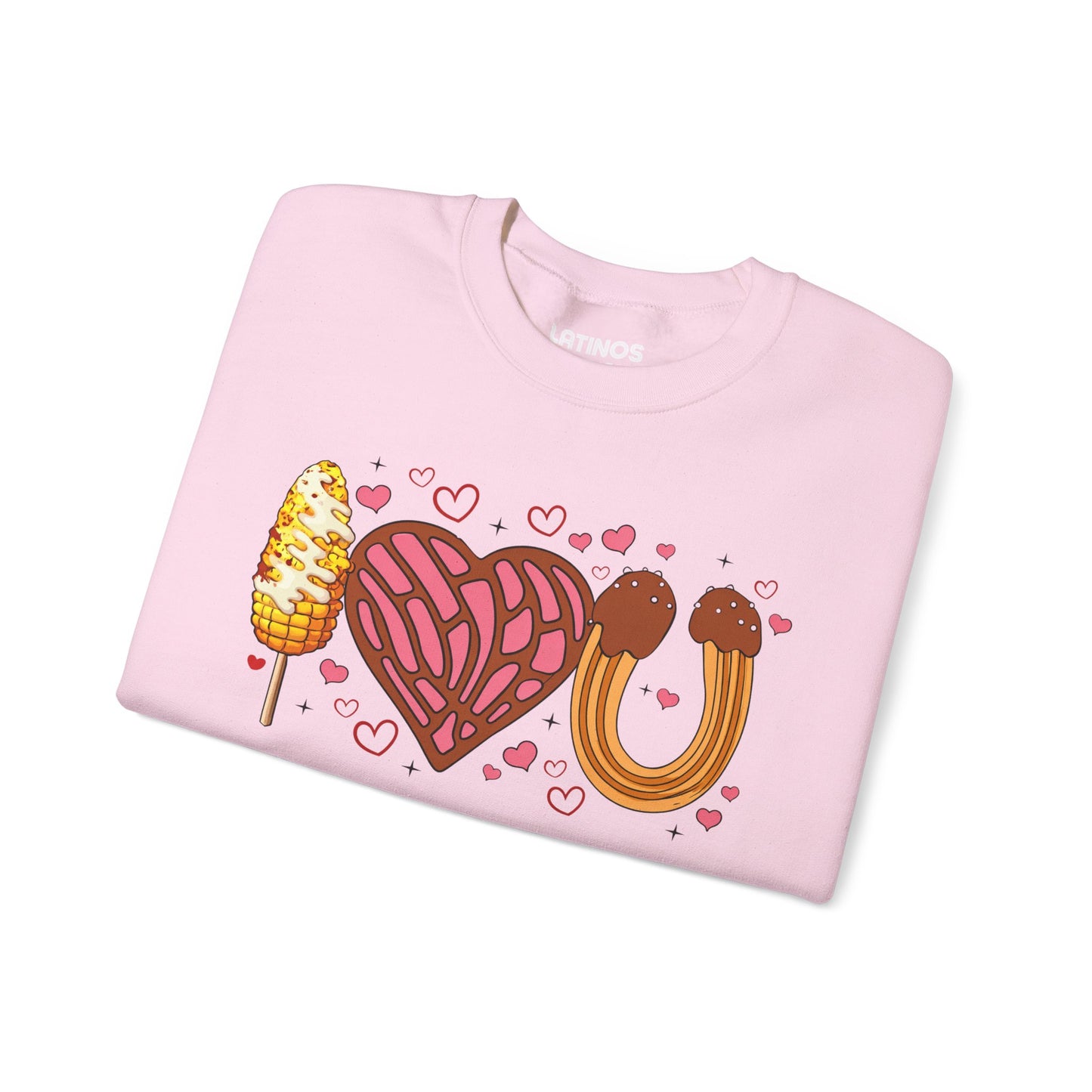 I Love You (Elote, Concha, Churro Love Fest) Latino Valentine's Day Comfy Crewneck Sweater | Funny Mexican Viral | 3 Colors