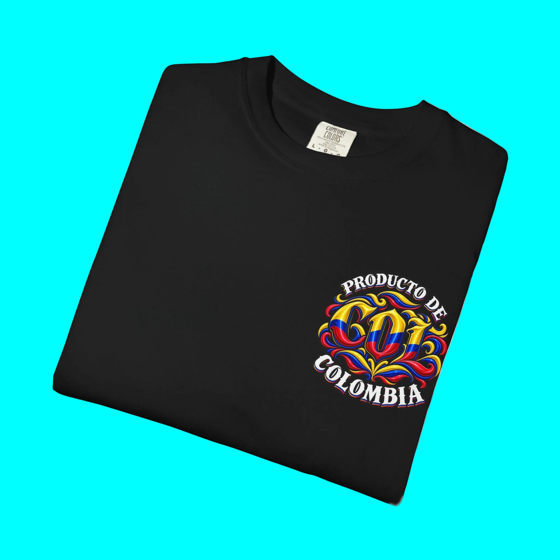 Folded navy blue t-shirt with a white eagle emblem on a white background