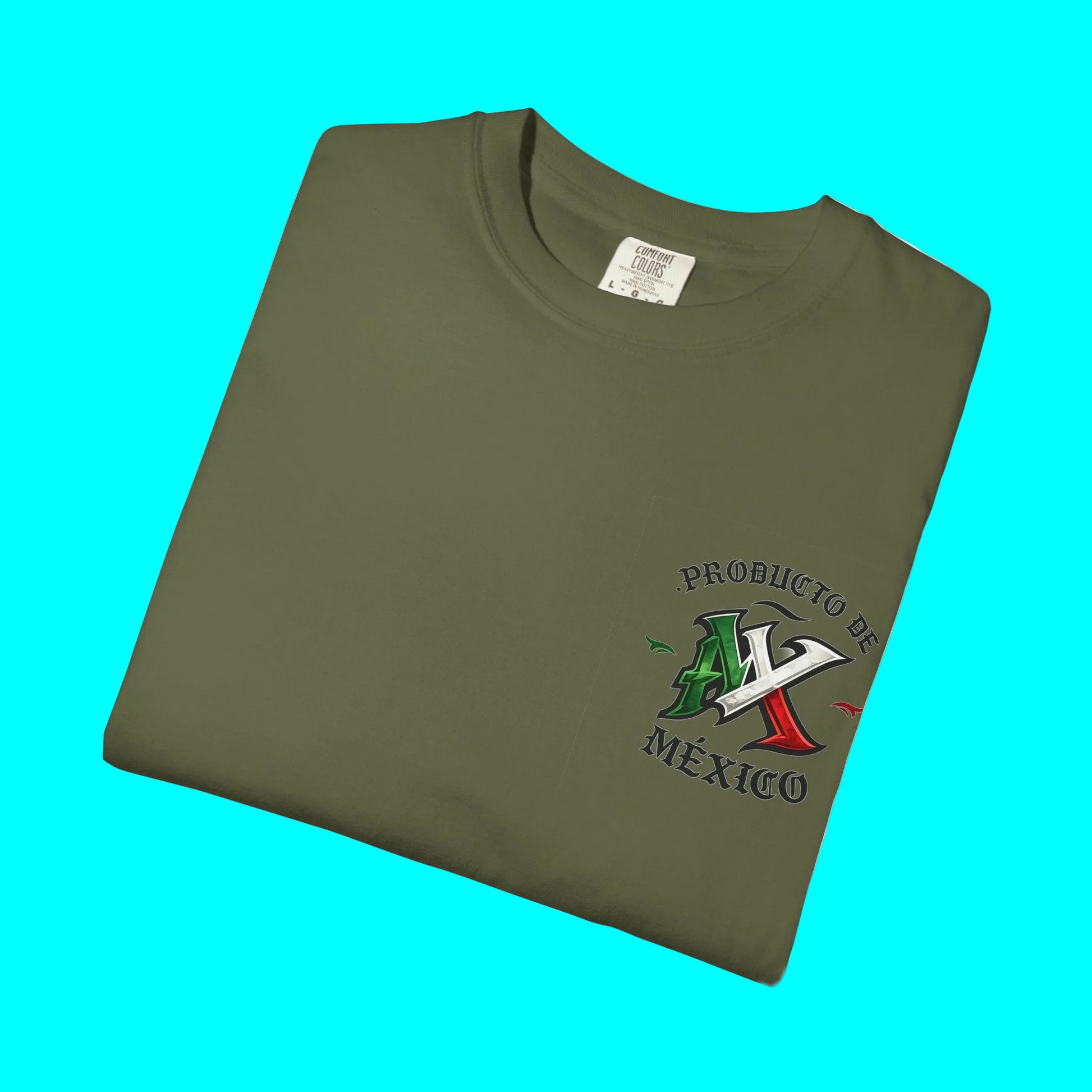 Folded brown t-shirt with a logo on a white background