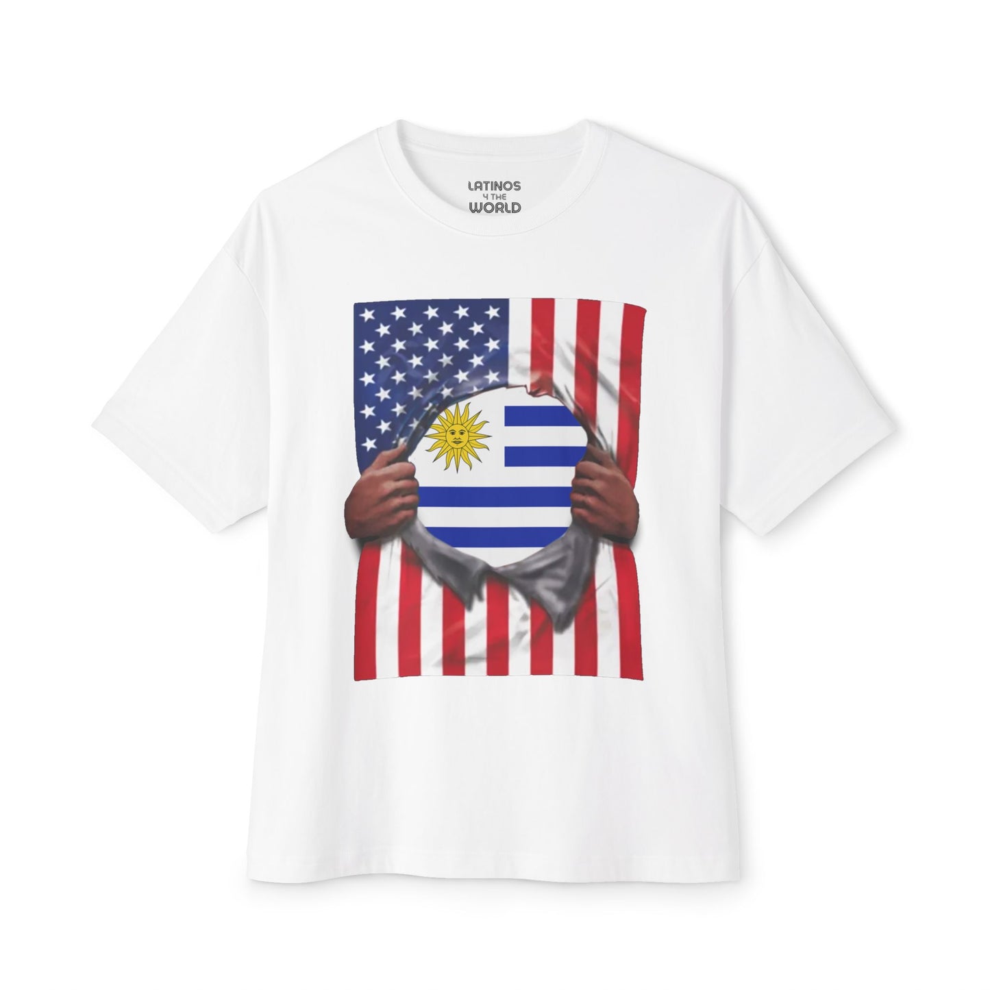 Uruguay Flag + USA Flag Pride T-shirt | Uruguayan + American Flag Rip 4th Of July | Funny Viral Latino Tees | Unisex - 4 Colors