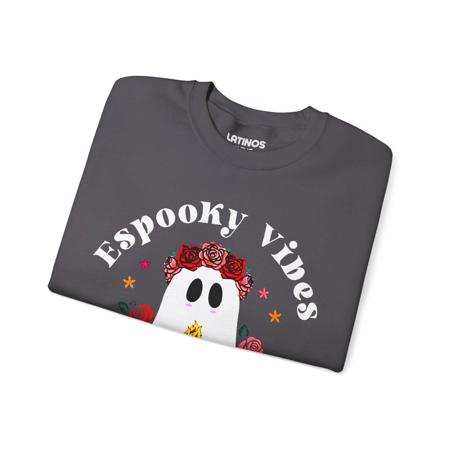 Espooky Vibes - Vibras Spooky Ghost Crewneck Sweater | Halloween, Boo Scary Spooky Horror Costume Latino | 3 Colors - Unisex