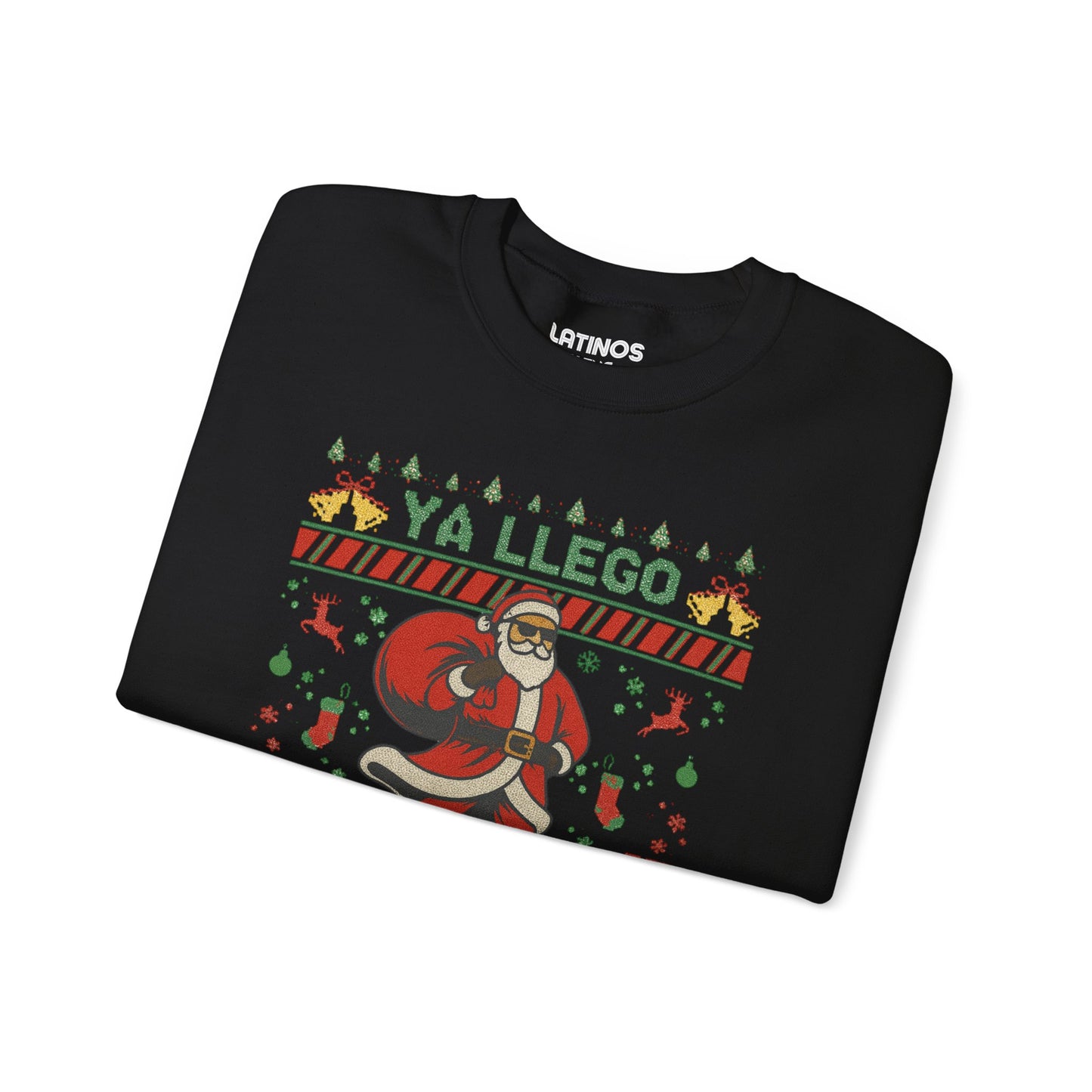 Ya Llegó Por Quien Lloraban Knit-Style Santa Christmas Crewneck Sweater | Funny Spanish Latino | 3 Colors