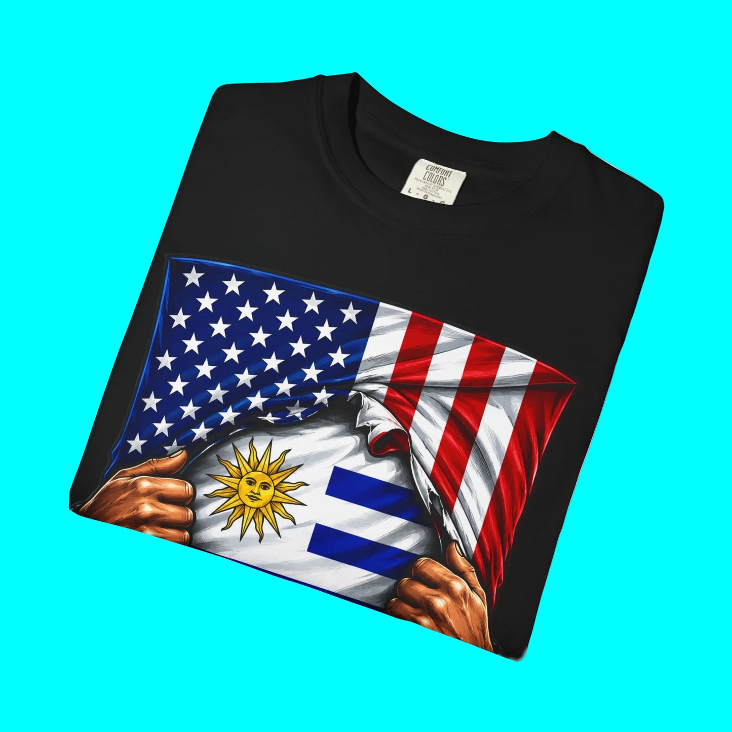 Uruguay Flag + USA Flag Heritage T-shirt | Uruguayan + American Culture Flag Rip 4th Of July | Funny Latino Tees | Heavyweight Cotton