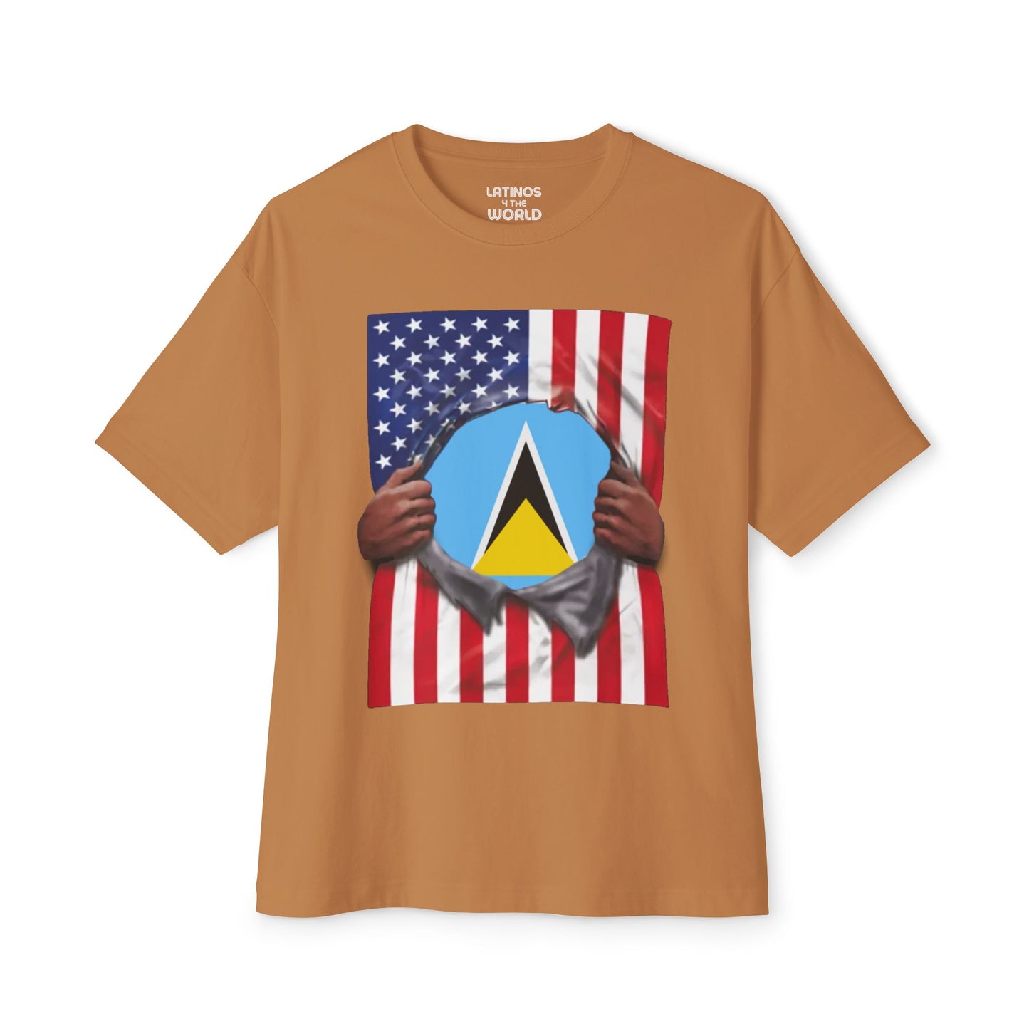 Saint Lucia + USA Flag T-shirt | St Lucian + American Flag Rip 4th Of July | Funny Latino Tees | 4 Colors