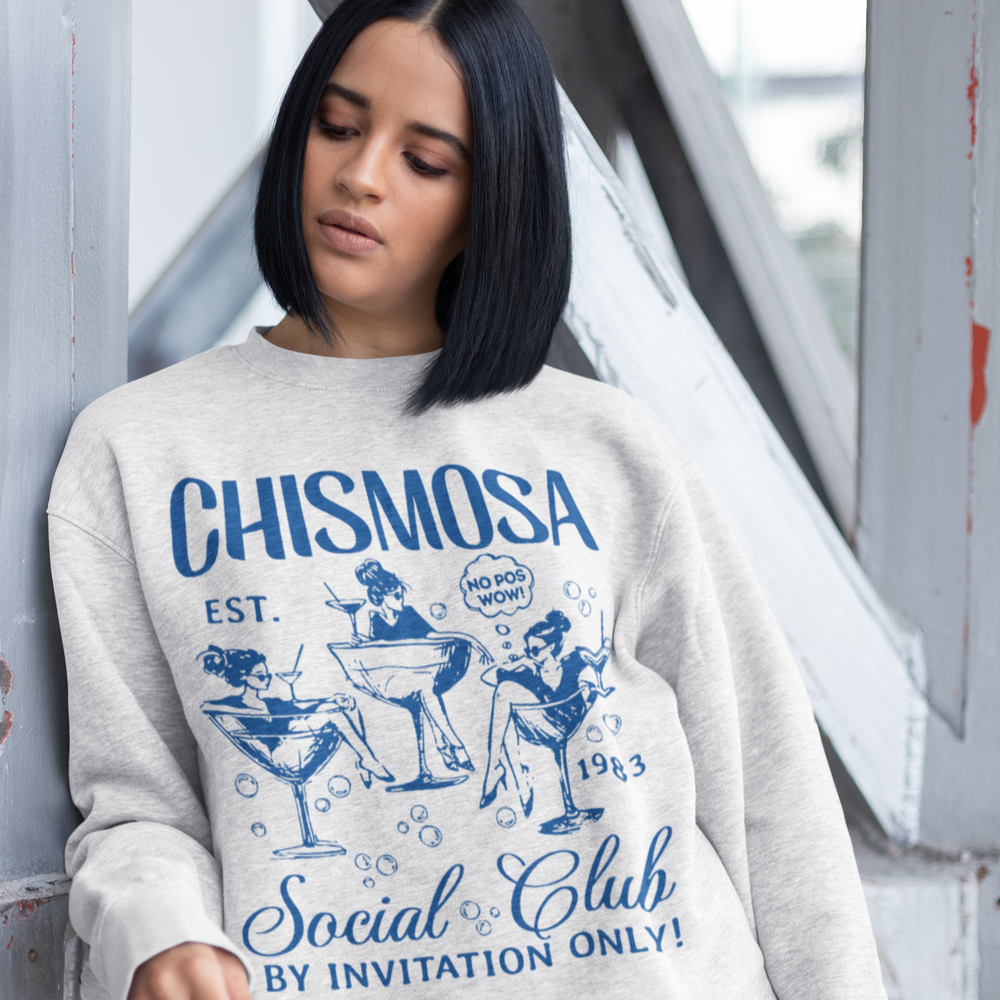 Chismosa Social Club Crewneck Sweatshirt | No Pos Wow! By Invitation Only! Funny Latino Fleece-Lined Crewneck | 3 Colors Available