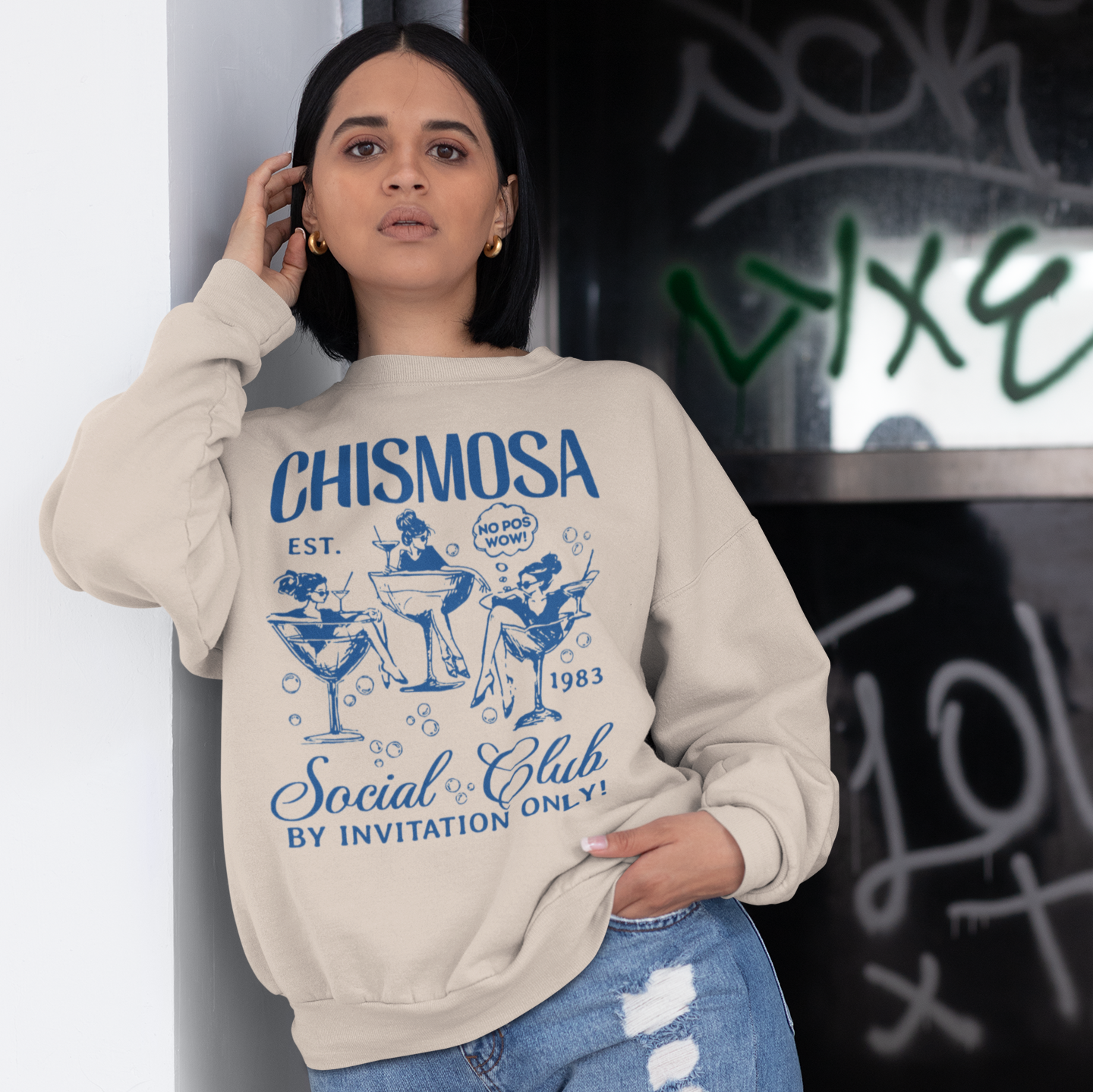 Chismosa Social Club Crewneck Sweatshirt | No Pos Wow! By Invitation Only! Funny Latino Fleece-Lined Crewneck | 3 Colors Available