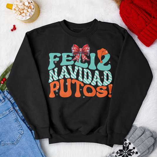 Feliz Navidad Putos! Christmas Comfy Crewneck Sweater | Latino Holiday 3 Colors