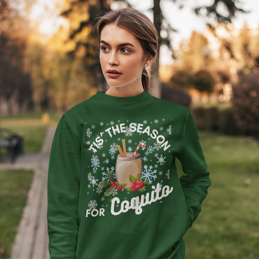 Tis The Season For Coquito Navidad Boricua Christmas Crewneck Sweater | 3 Colors