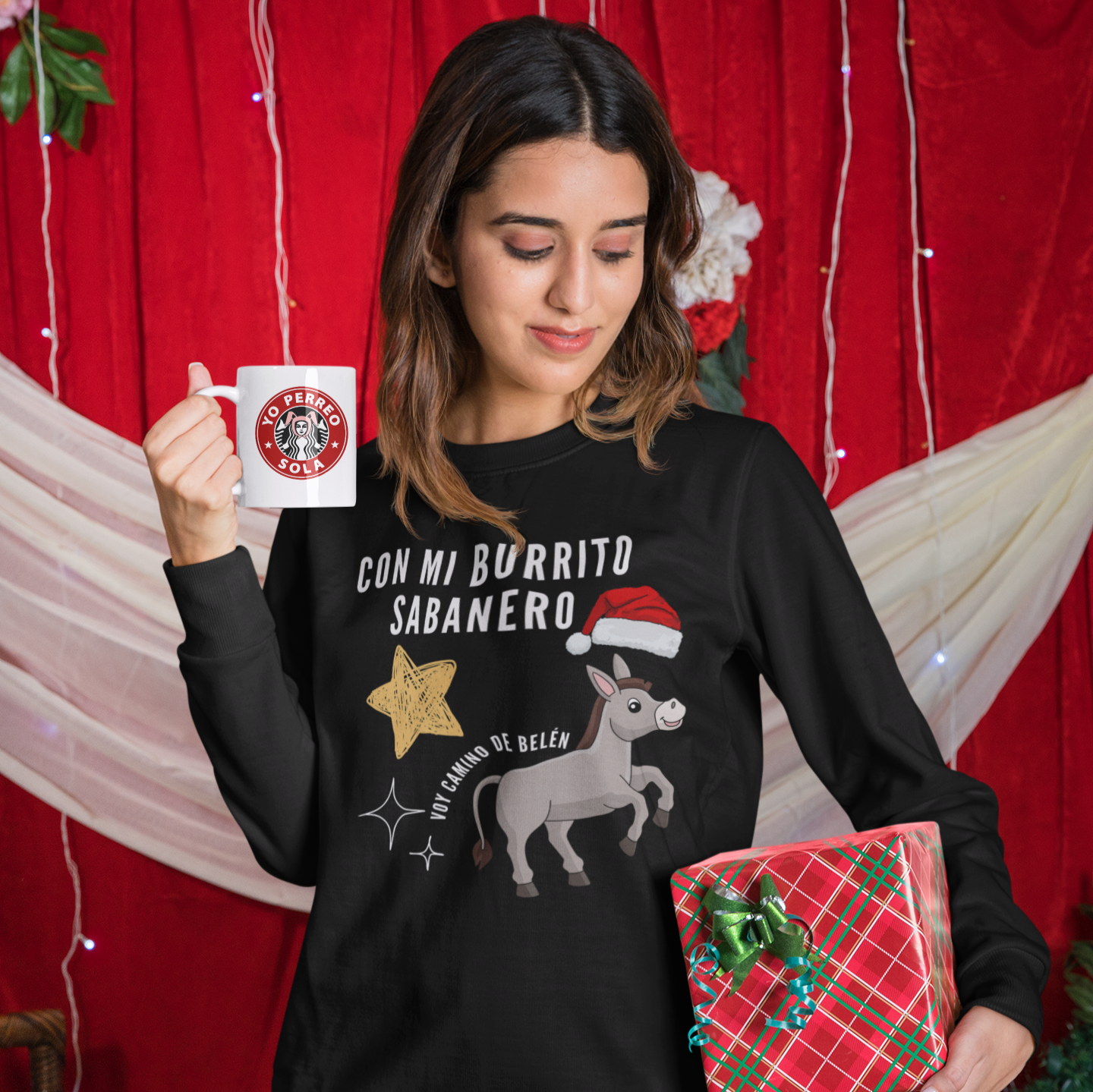 Con Mi Burrito Sabanero Voy Camino De Belen Navidad Christmas Sweater | 3 Colors