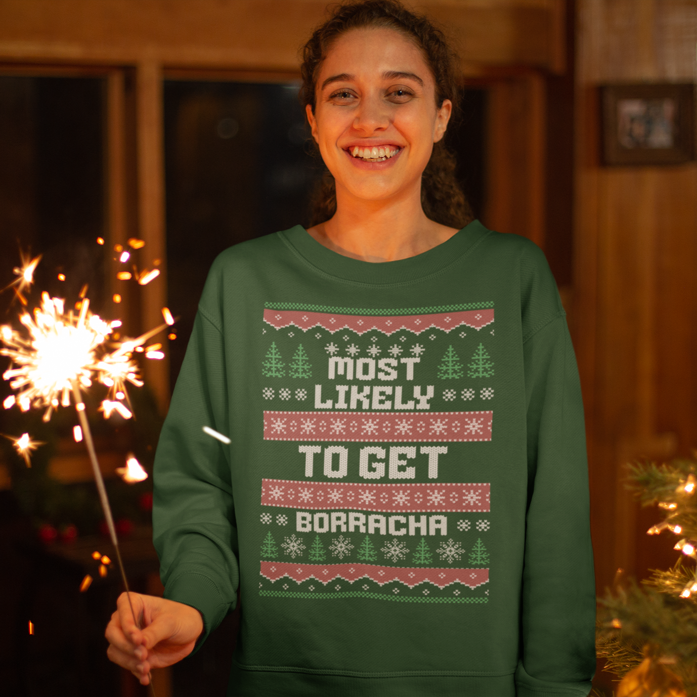 Most Likely To Get Borracha Ugly Christmas Crewneck Sweater | Latino | 3 Colors