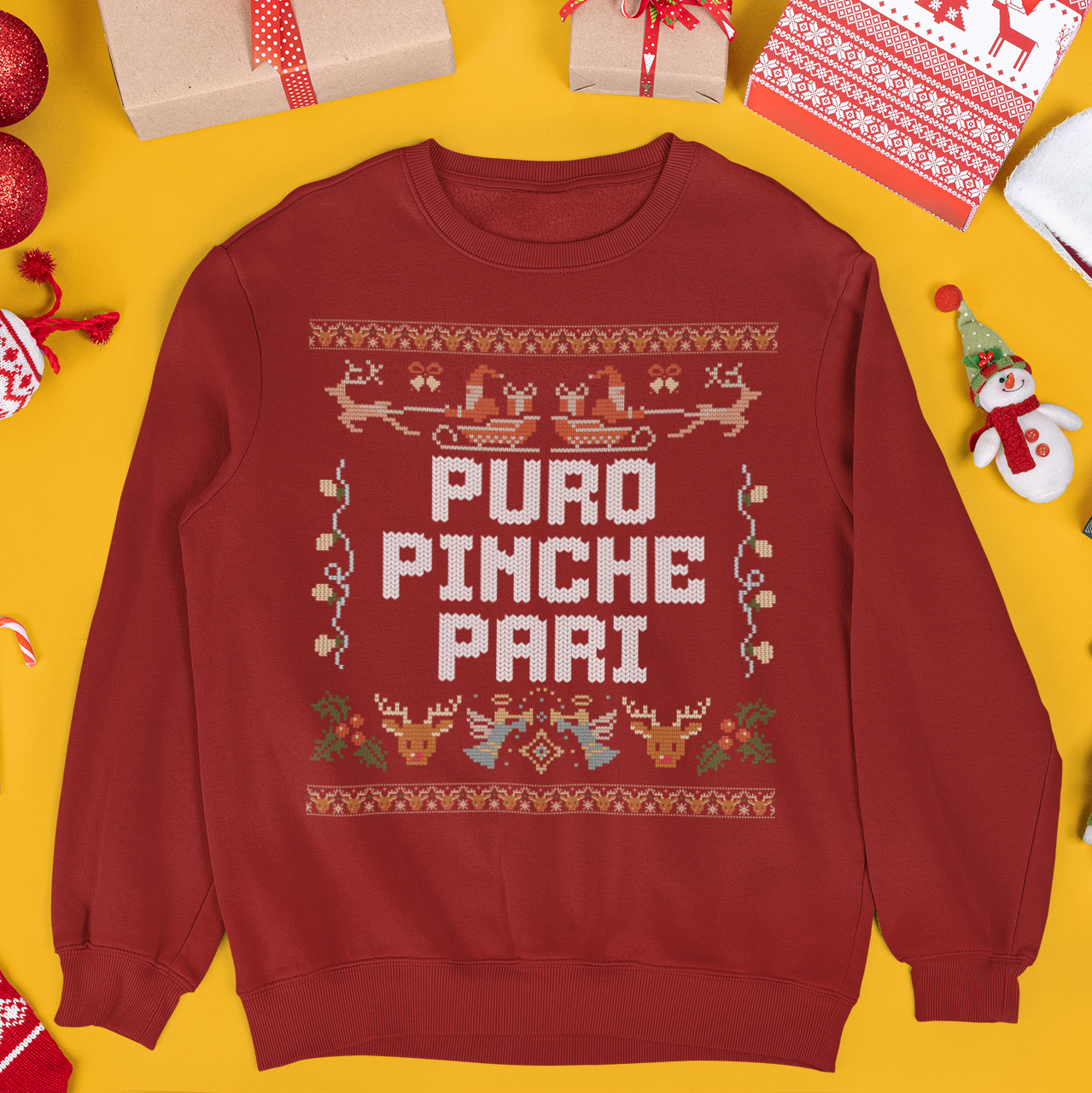 Puro Pinche Pari Chingo Latino Ugly Christmas Sweater | Funny Bling | 3 Colors