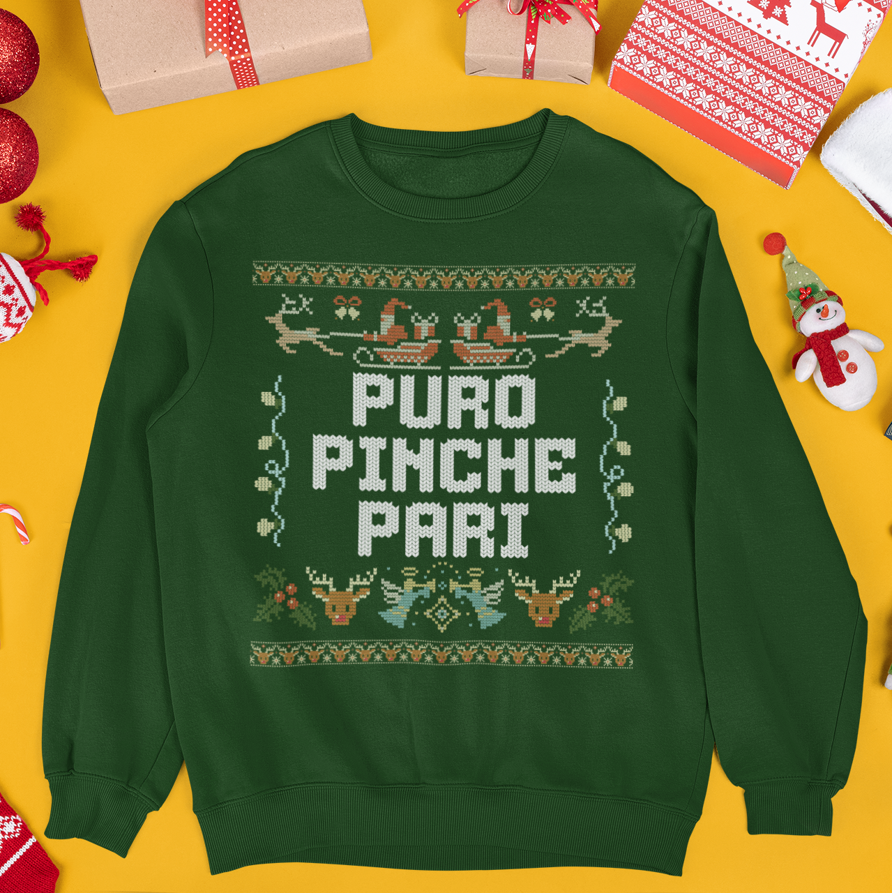 Puro Pinche Pari Chingo Latino Ugly Christmas Sweater | Funny Bling | 3 Colors