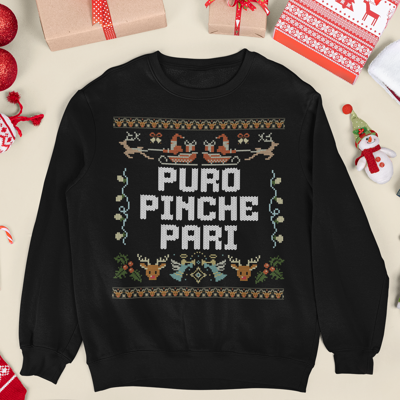 Puro Pinche Pari Chingo Latino Ugly Christmas Sweater | Funny Bling | 3 Colors