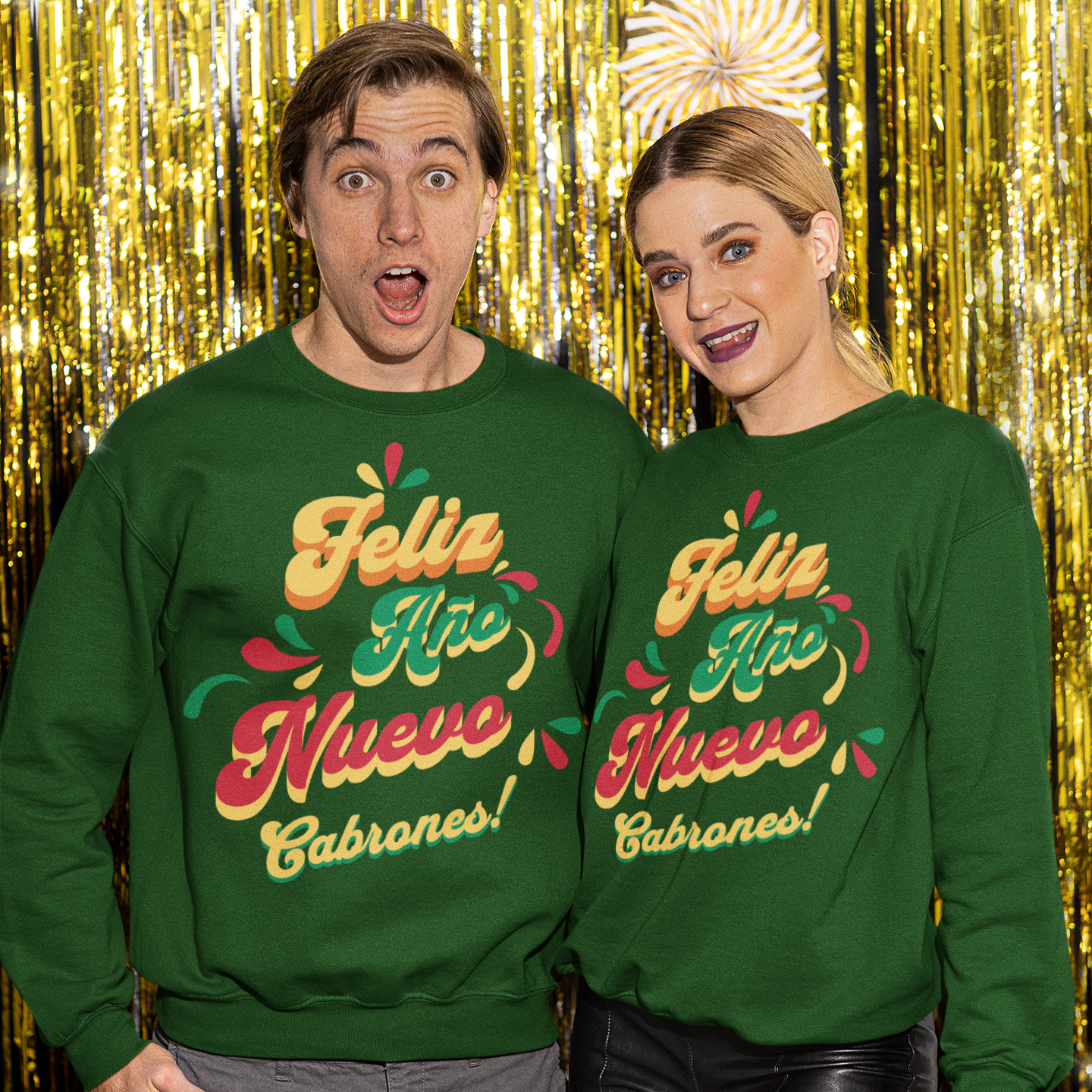 Feliz Año Nuevo Cabrones ! 2025 Nuevo Año Latino Happy New Year Crewneck Sweater | Funny NYE | 3 Colors - Latinos 4 The World