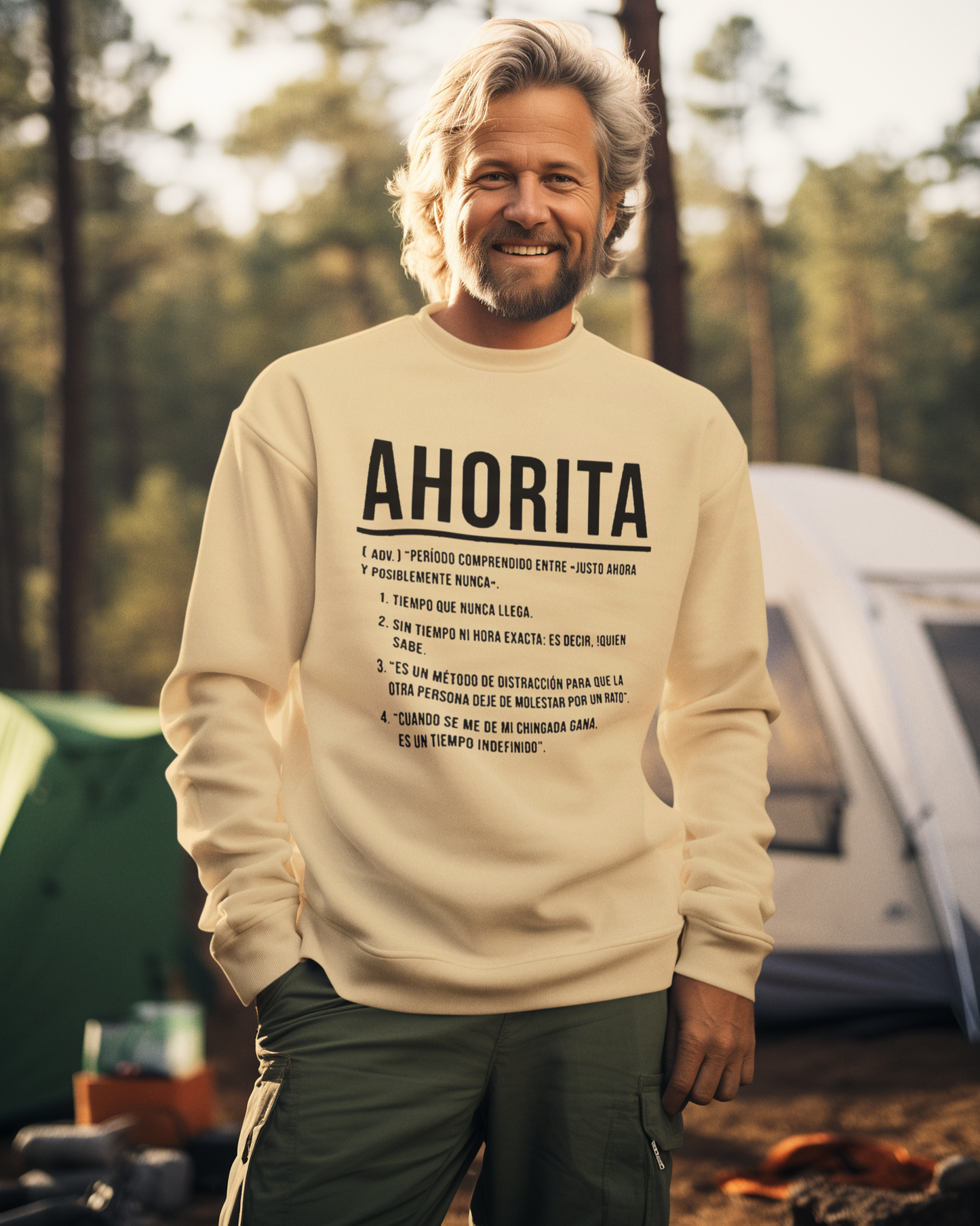 AHORITA Definition, Tiempo Que Nunca Llega Crewneck Sweater | Funny Viral Latino Sayings | 3 Colors