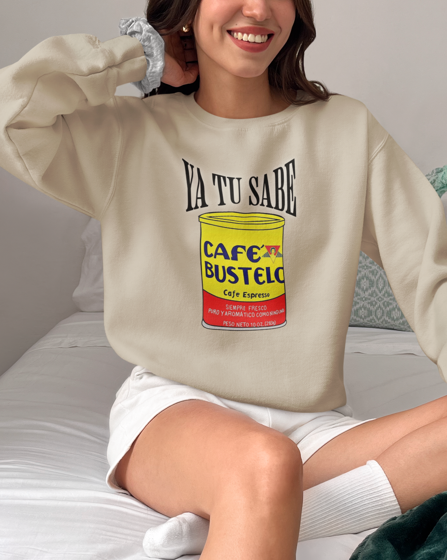 Ya Tu Sabe Cafecito Cafe Bustelo Animated Fleece-Lined Crewneck Sweater | Latino Pride Funny Viral Tees | 3 Colors