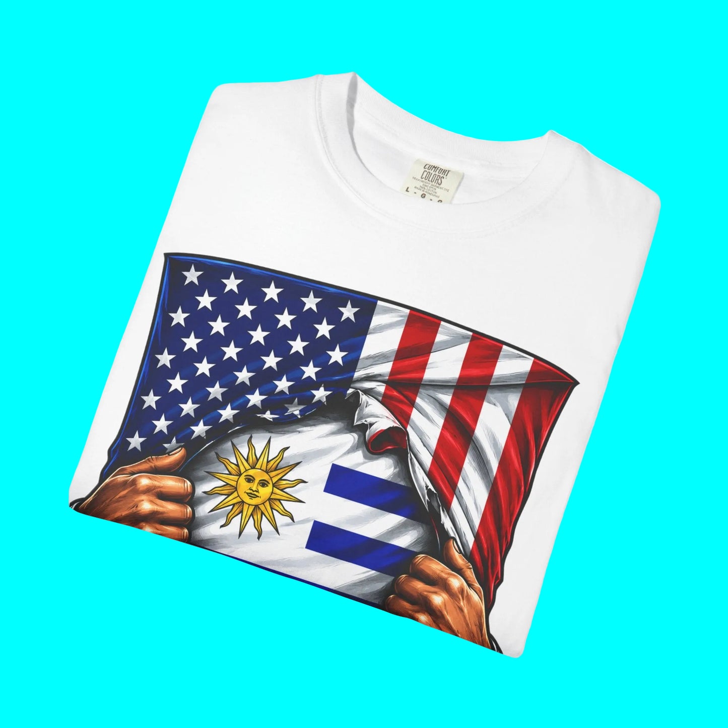 Uruguay Flag + USA Flag Heritage T-shirt | Uruguayan + American Culture Flag Rip 4th Of July | Funny Latino Tees | Heavyweight Cotton