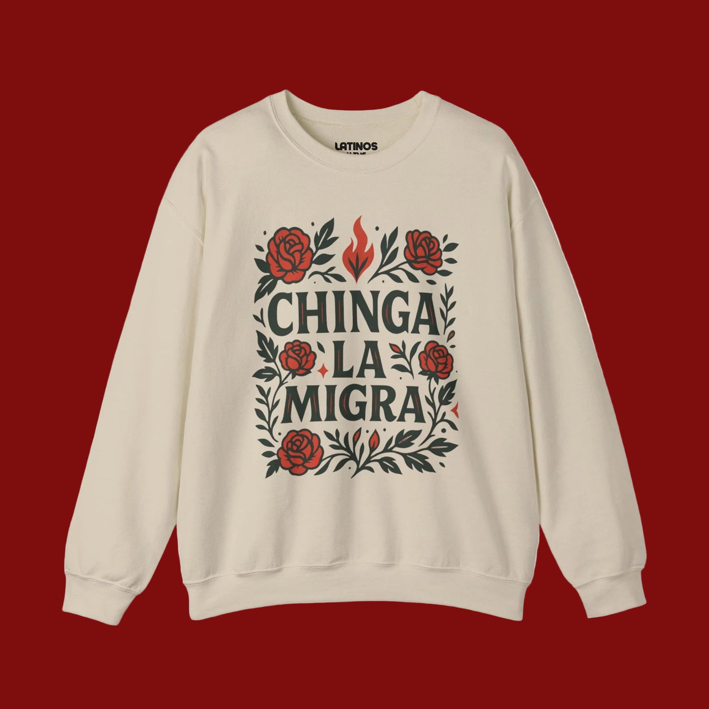 La Resistencia Double Sided Comfy Fleece-Lined Crewneck Sweatshirt | Chinga La Migra Protest Immigration Abolish Ice Justice | Latino Pride