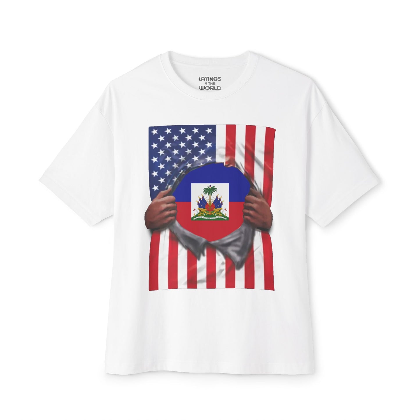 Haiti Flag + USA Flag Pride T-shirt | Haitian + American Flag Rip 4th Of July | Funny Viral Latino Tees | Unisex - 4 Colors