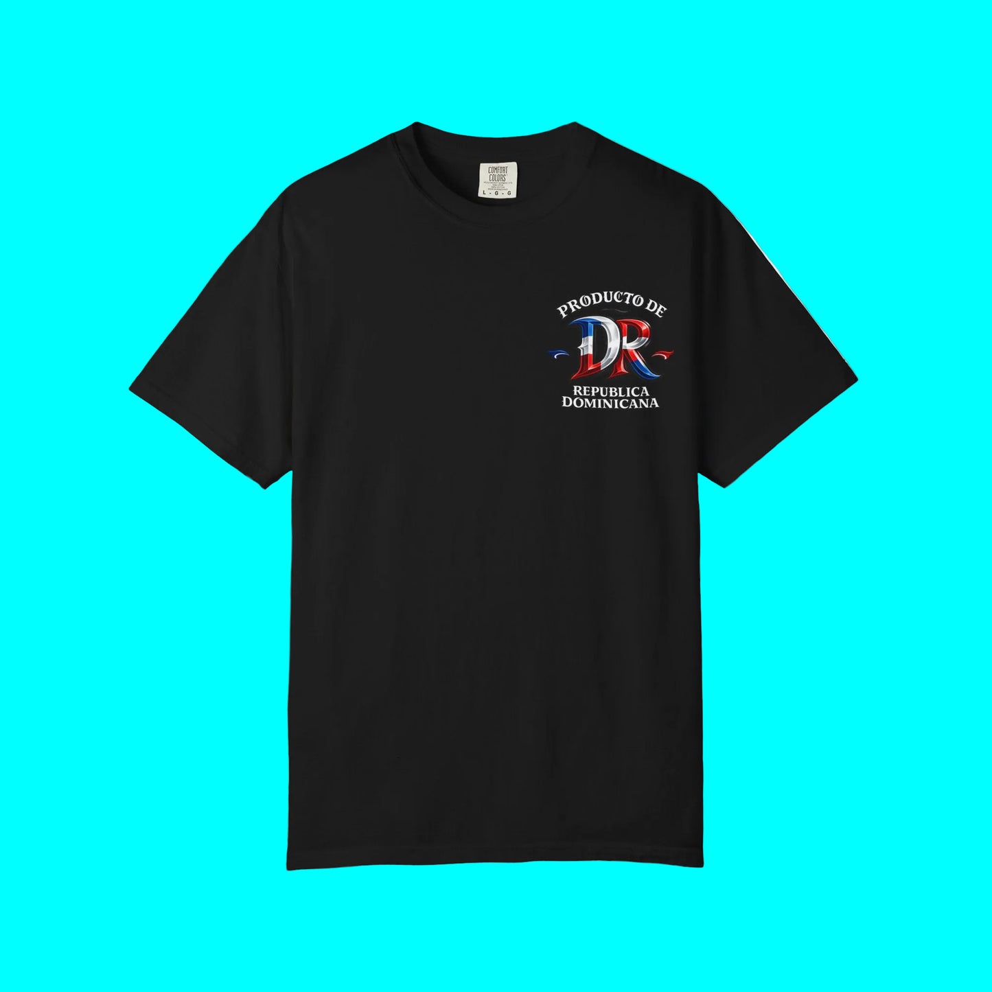 Black t-shirt with a circular logo featuring a bear on a white background