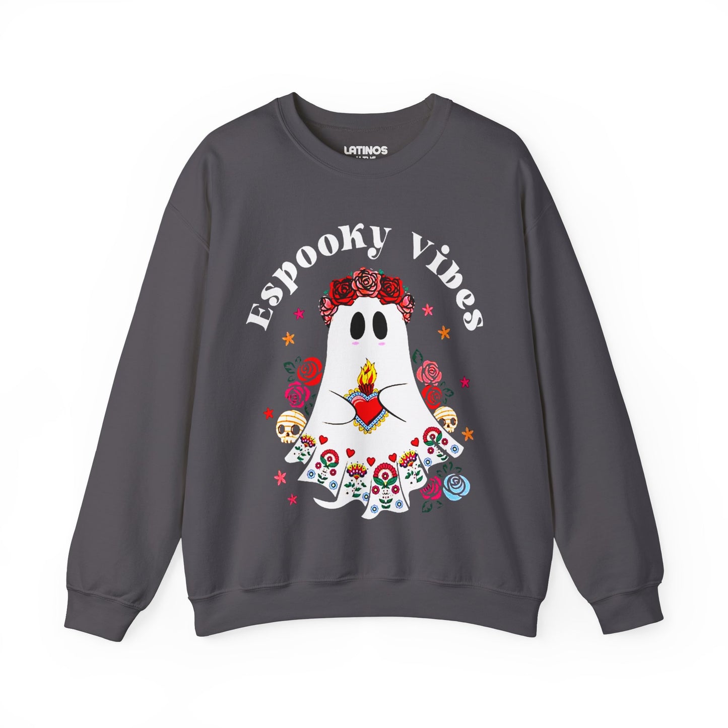 Espooky Vibes - Vibras Spooky Ghost Crewneck Sweater | Halloween, Boo Scary Spooky Horror Costume Latino | 3 Colors - Unisex