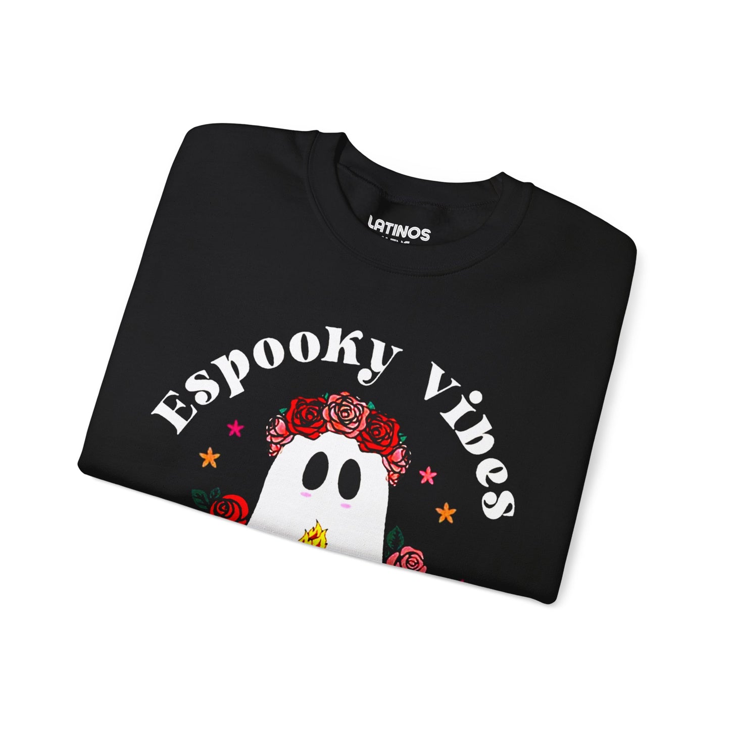 Espooky Vibes - Vibras Spooky Ghost Crewneck Sweater | Halloween, Boo Scary Spooky Horror Costume Latino | 3 Colors - Unisex