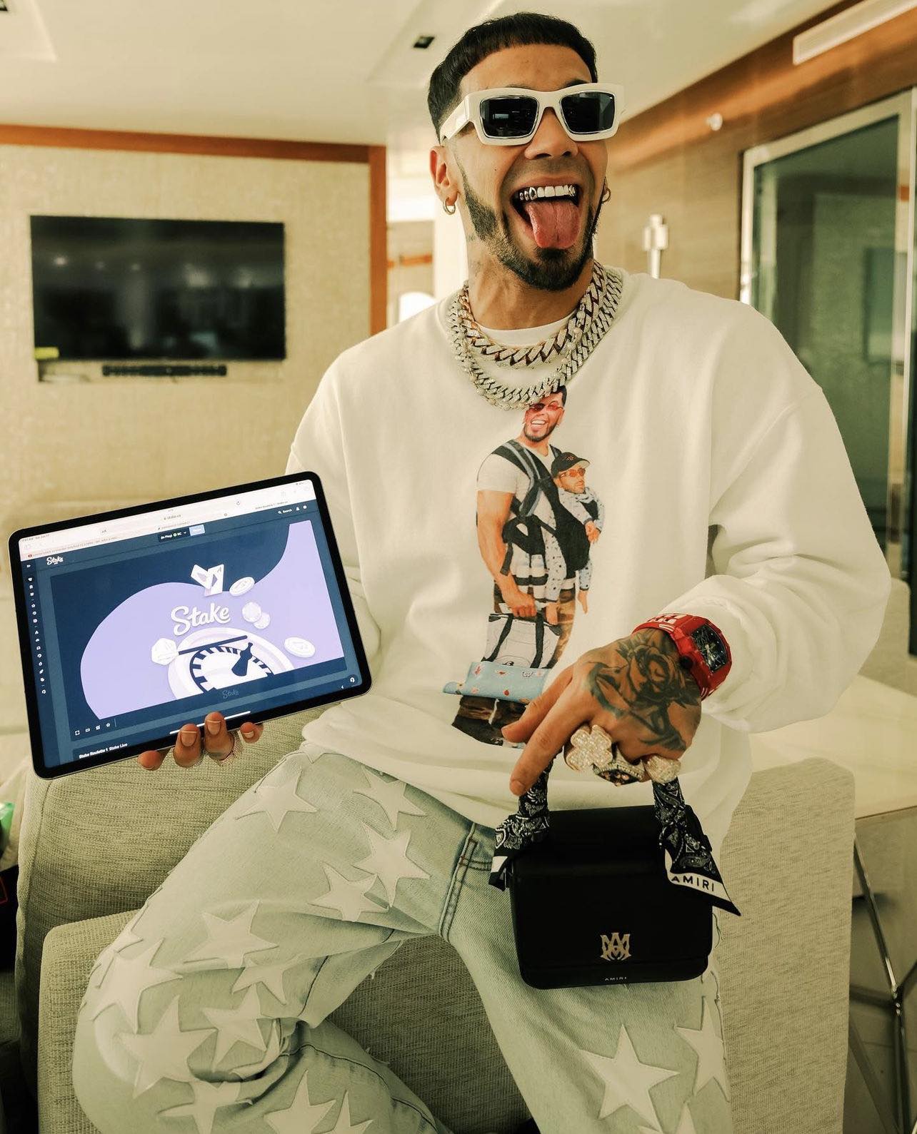 As Seen on Anuel AA | Feid Beef Baby Carriage Design | Fleece-Lined Crewneck | 5 Colors Available - Latinos 4 The World