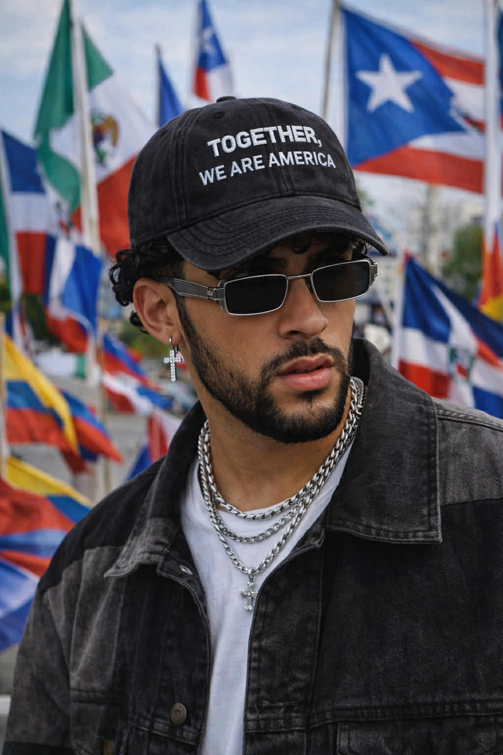 Together, We Are America Vintage Distressed 100% cotton twill Embroidered Dad Hat Cap | North, South, Central Unity | Adjustable Strap